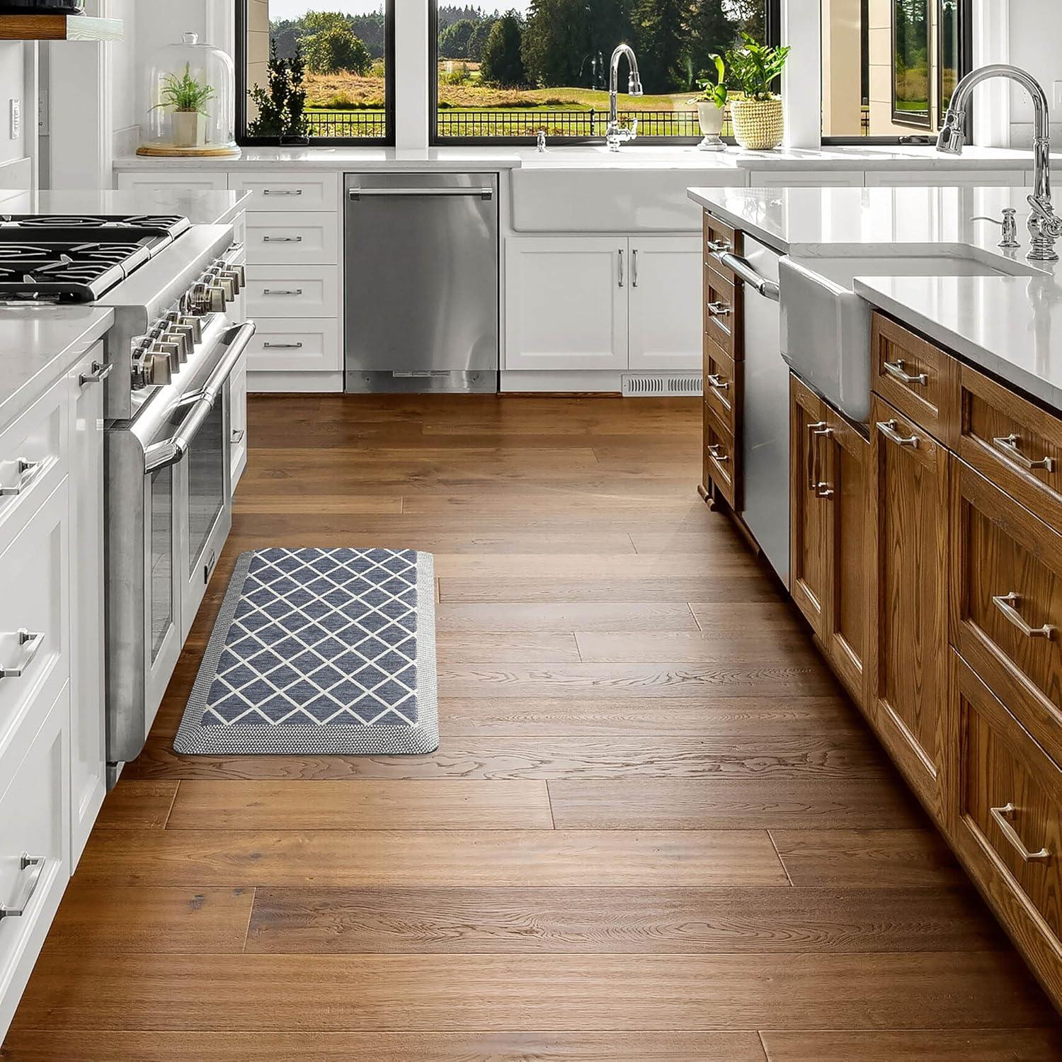 imageMartha Stewart Miles Modern Diamond AntiFatigue AirInfused Kitchen Mat Beige 196x32Blue