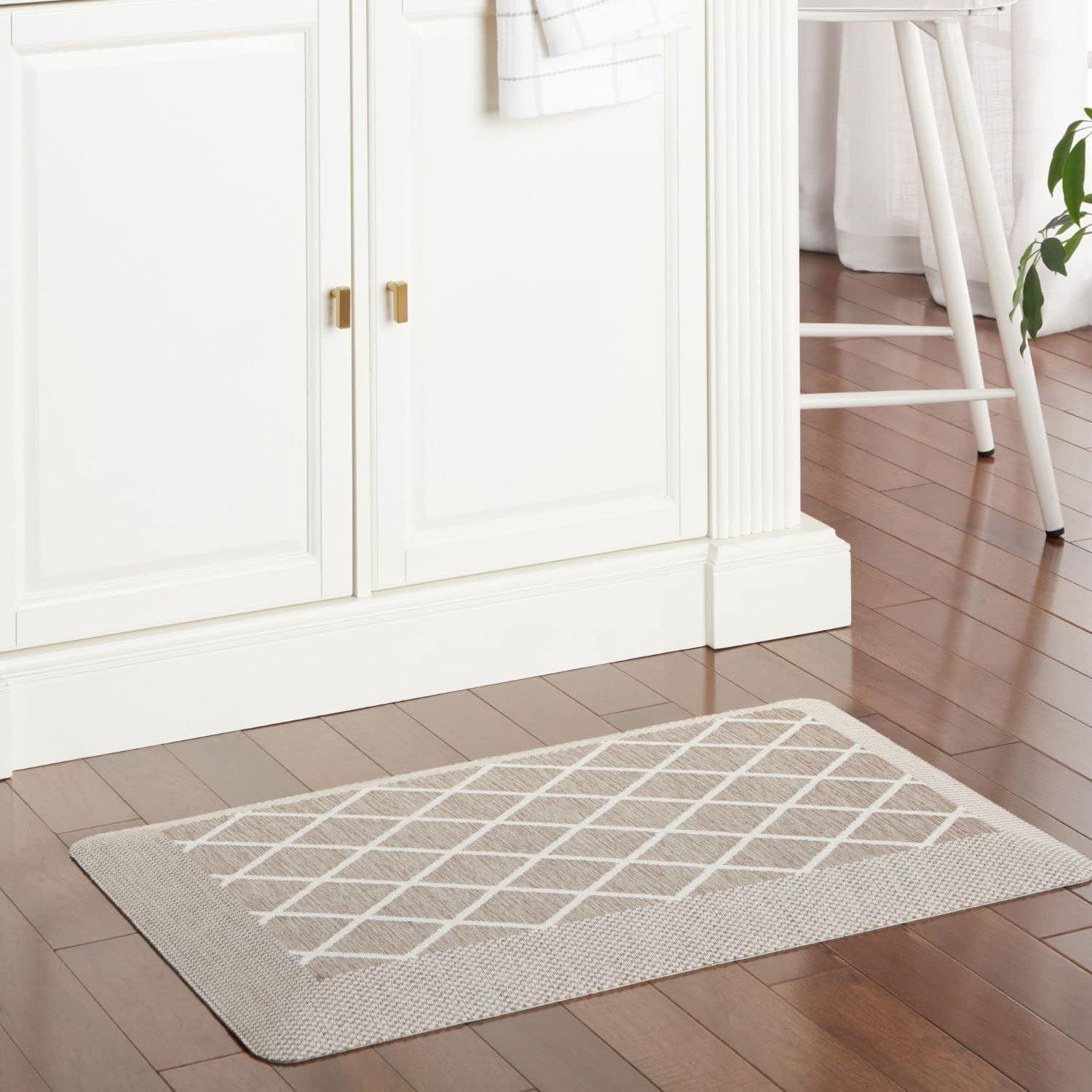 imageMartha Stewart Miles Modern Diamond AntiFatigue AirInfused Kitchen Mat Beige 196x32Coffee Brown