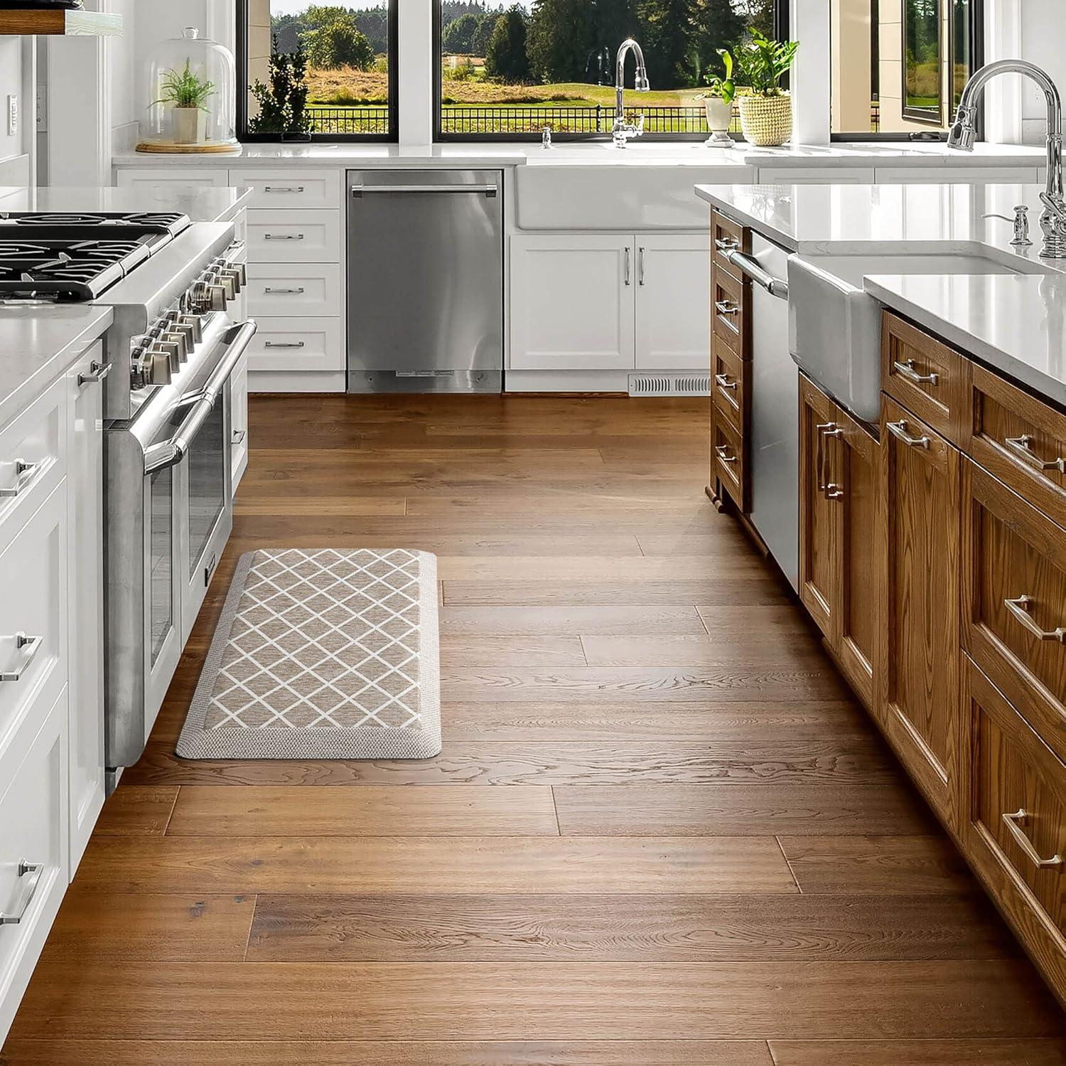 imageMartha Stewart Miles Modern Diamond AntiFatigue AirInfused Kitchen Mat Beige 196x32Coffee Brown