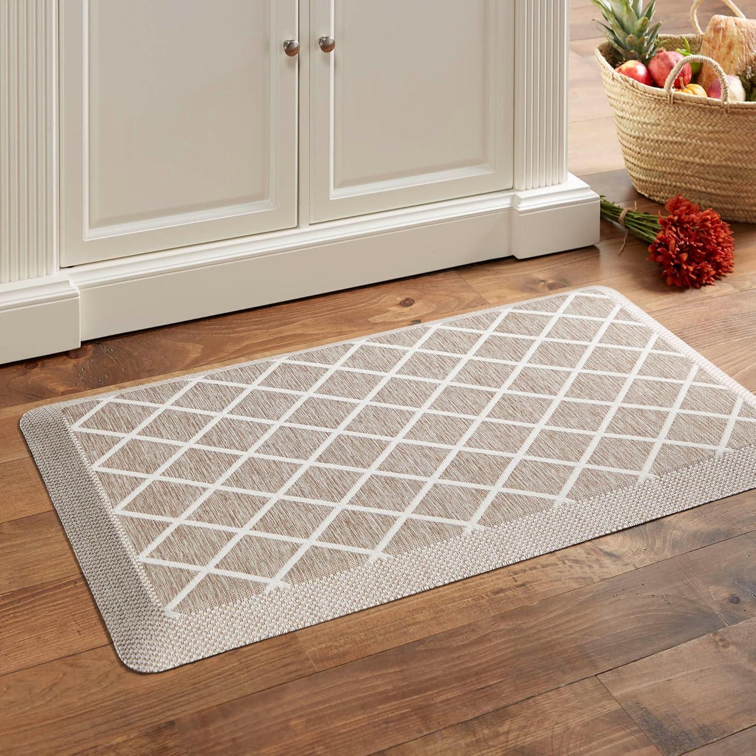 imageMartha Stewart Miles Modern Diamond AntiFatigue AirInfused Kitchen Mat Beige 196x32Coffee Brown