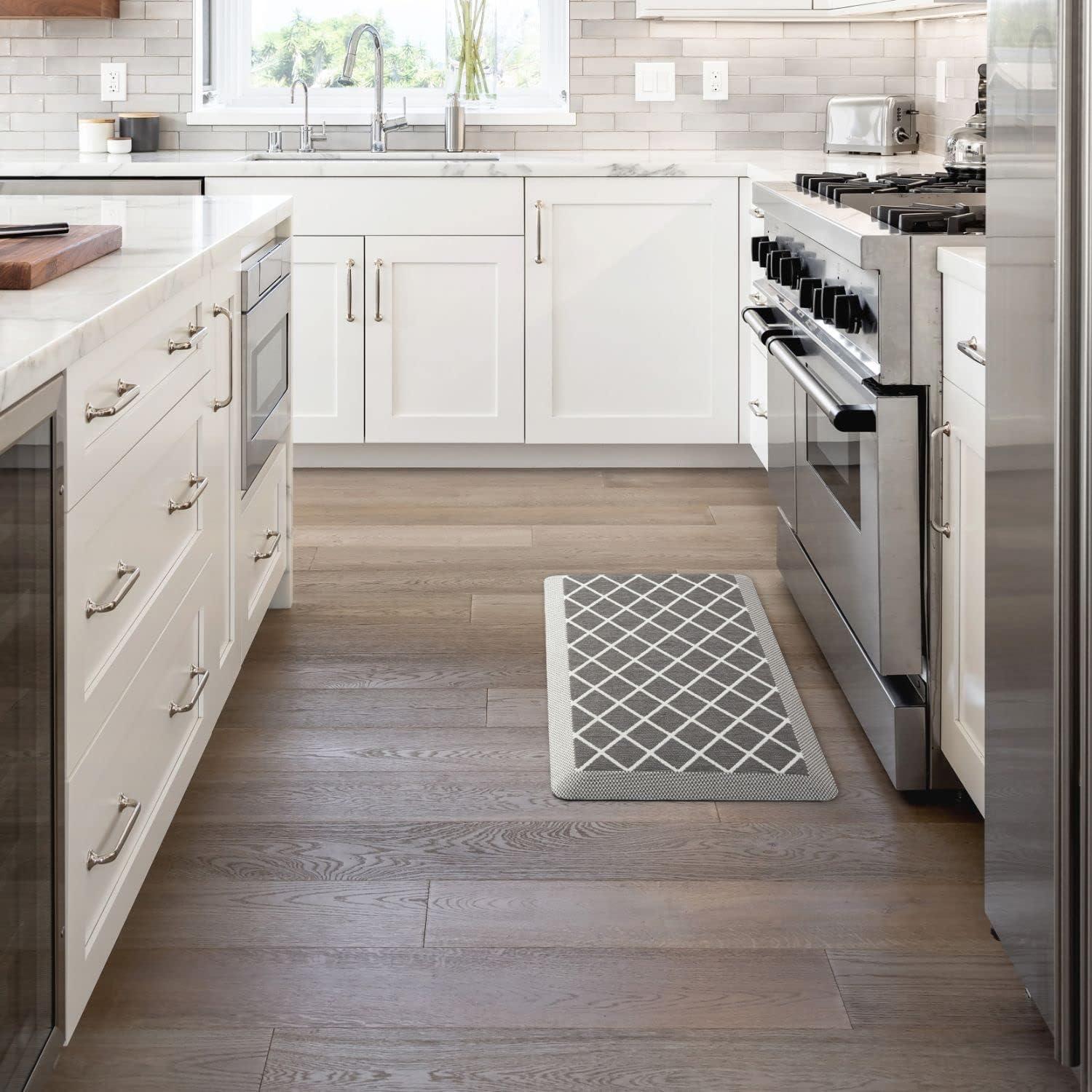 imageMartha Stewart Miles Modern Diamond AntiFatigue AirInfused Kitchen Mat Beige 196x32Grey