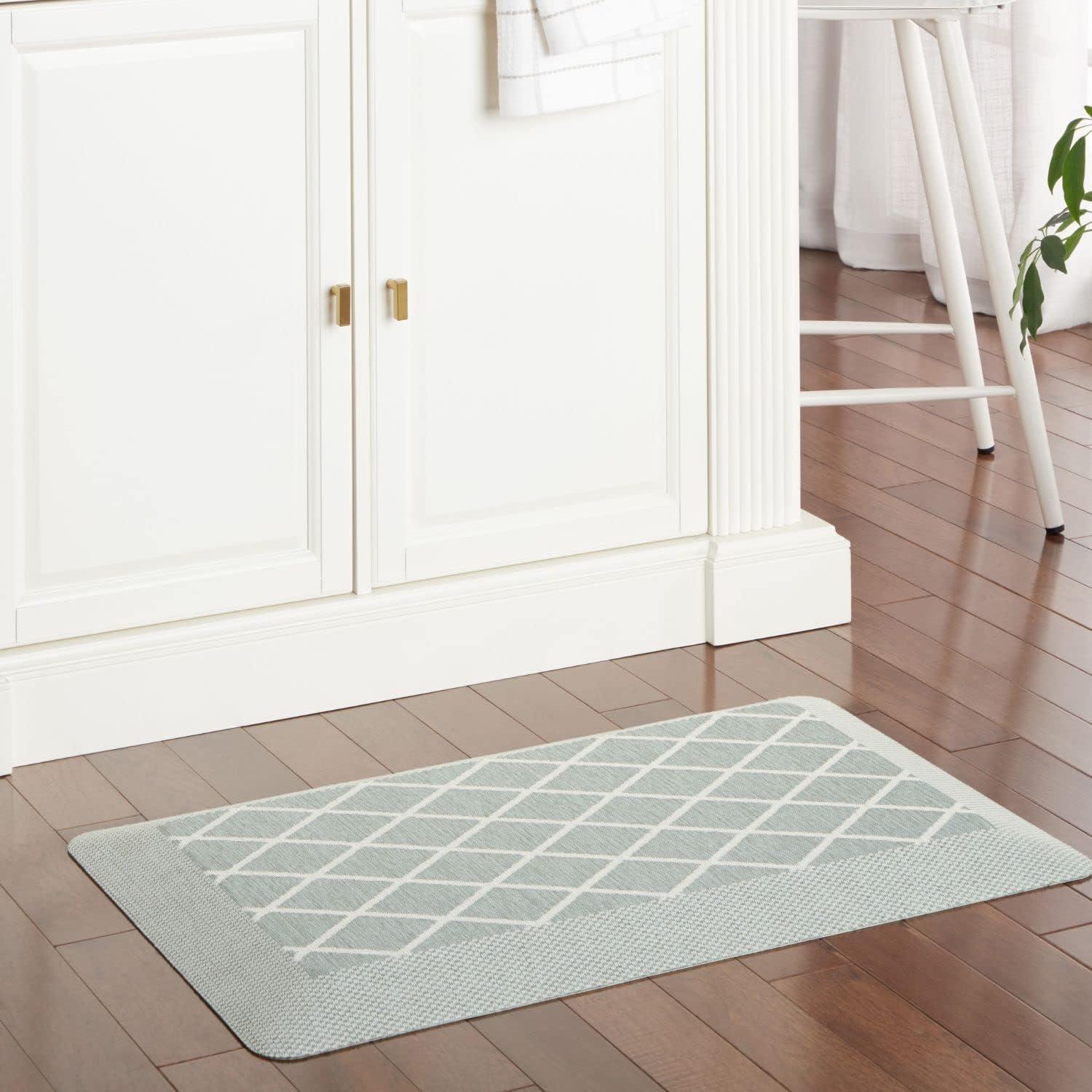 imageMartha Stewart Miles Modern Diamond AntiFatigue AirInfused Kitchen Mat Beige 196x32Mint Green