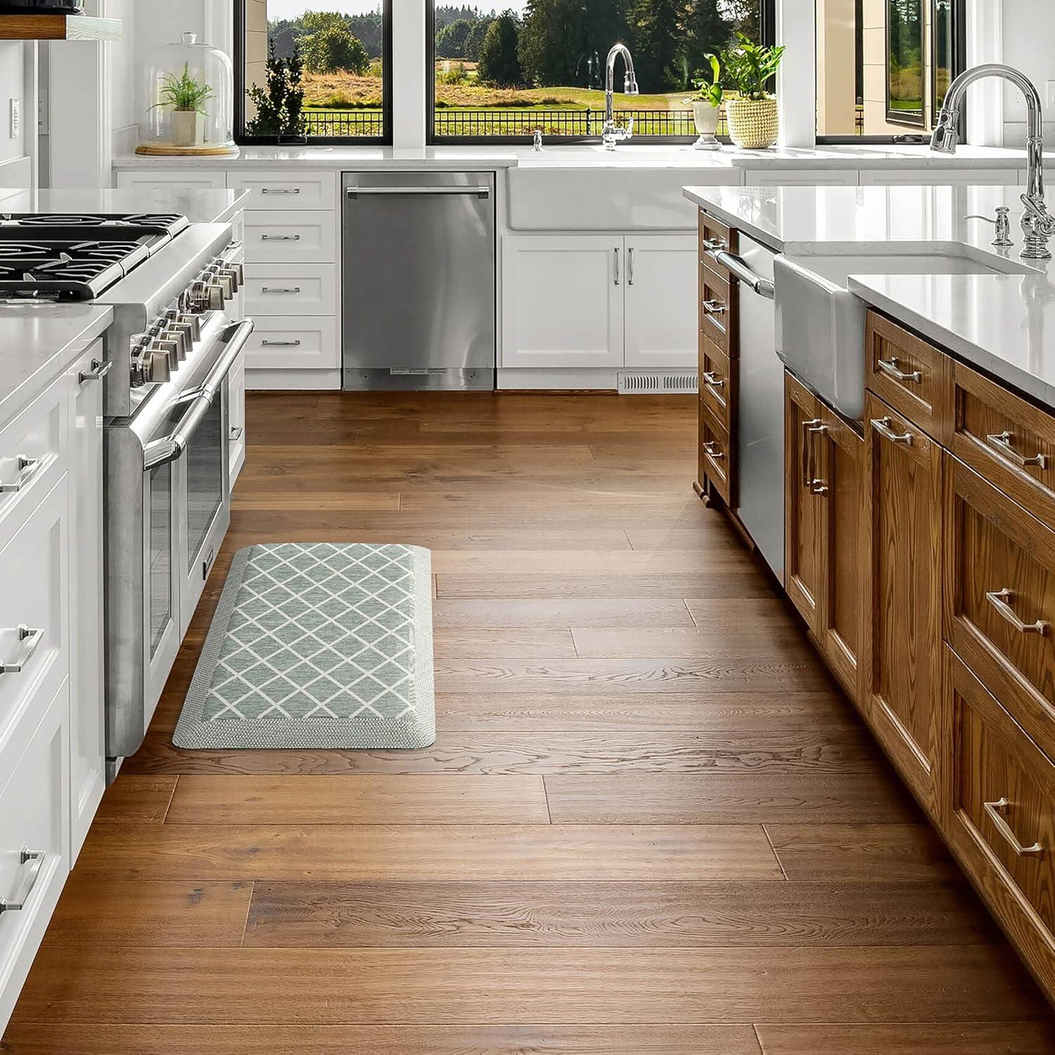 imageMartha Stewart Miles Modern Diamond AntiFatigue AirInfused Kitchen Mat Beige 196x32Mint Green