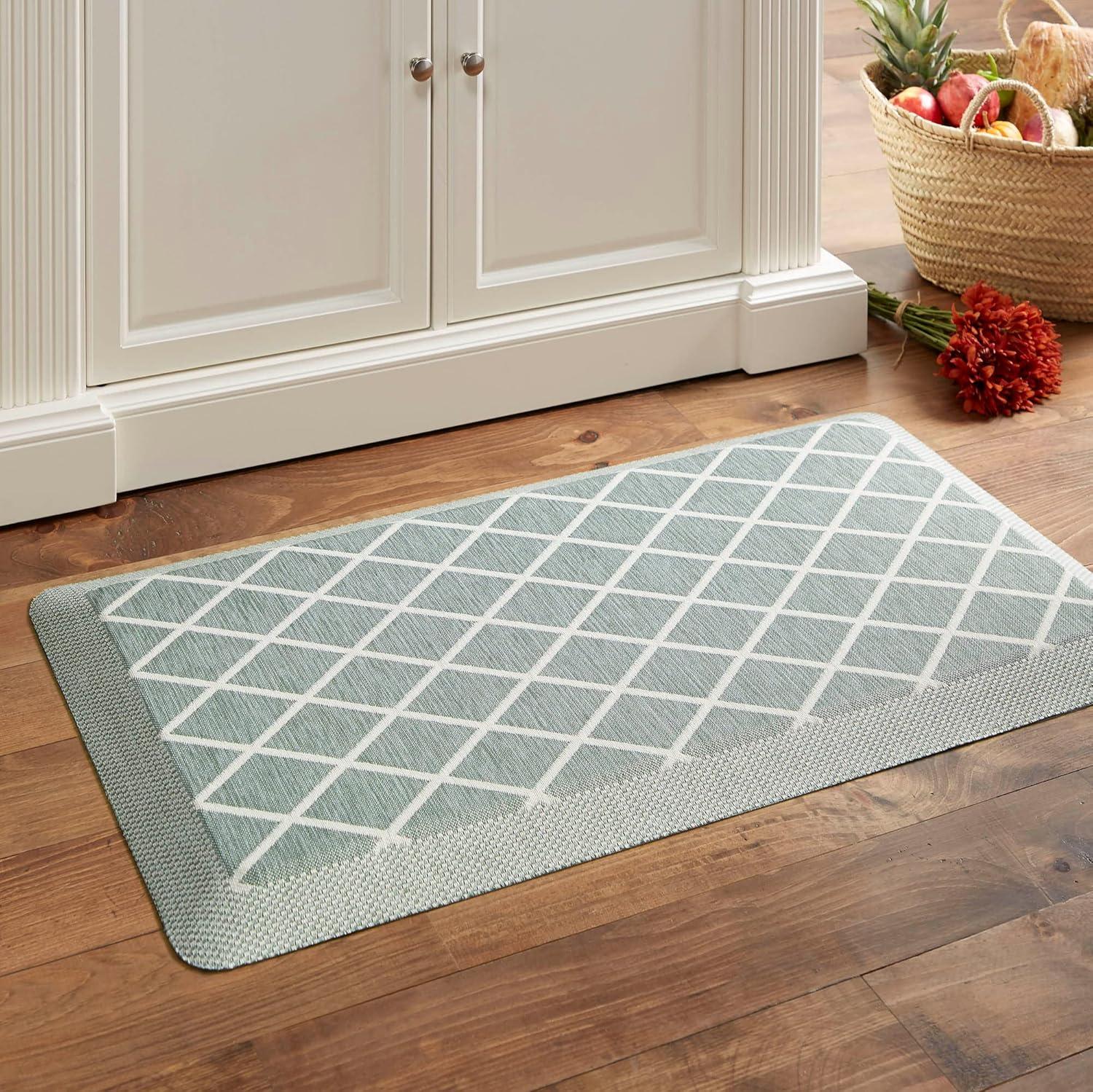 imageMartha Stewart Miles Modern Diamond AntiFatigue AirInfused Kitchen Mat Beige 196x32Mint Green