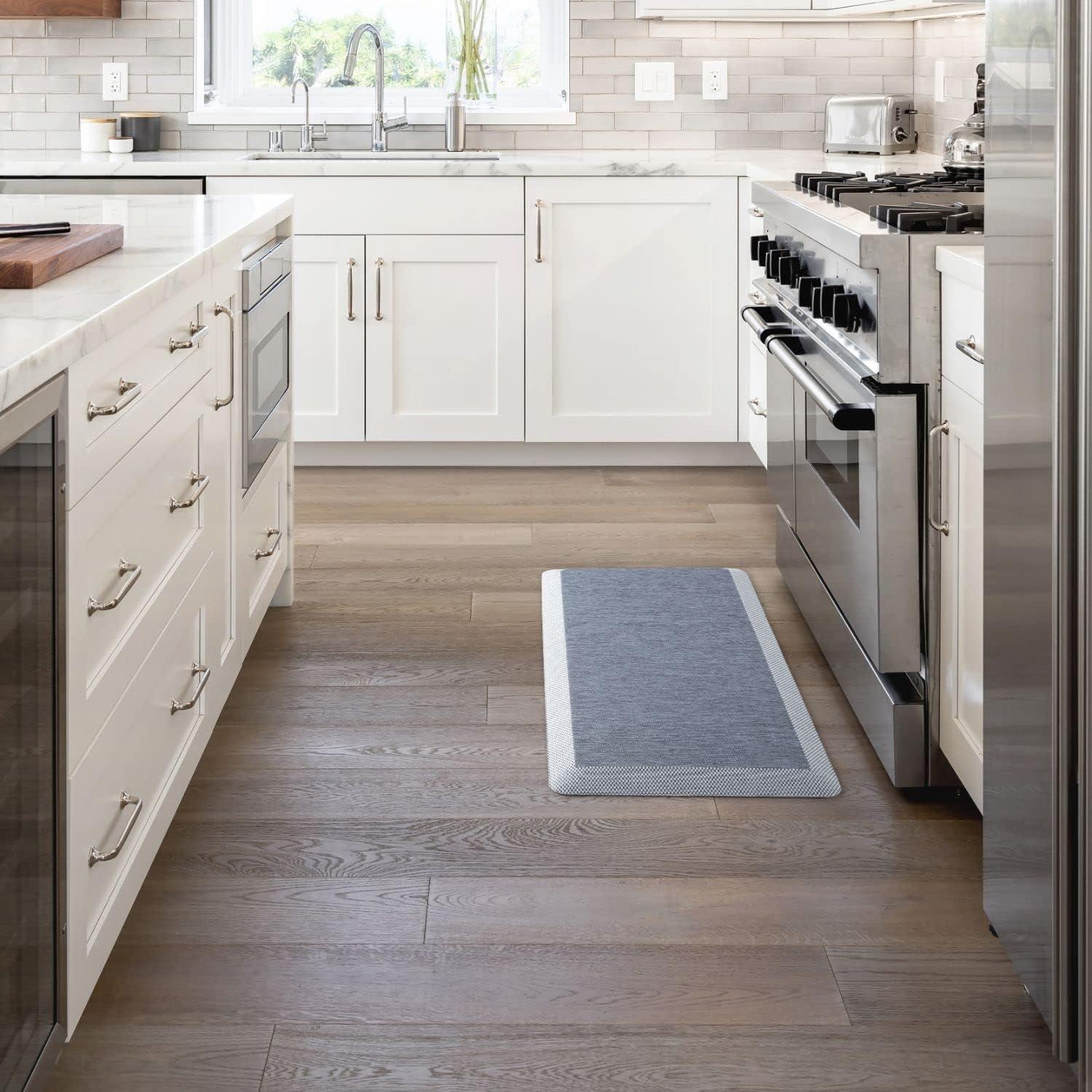 imageMartha Stewart Mira Modern Heathered AntiFatigue AirInfused Kitchen Mat Beige 196x32Blue