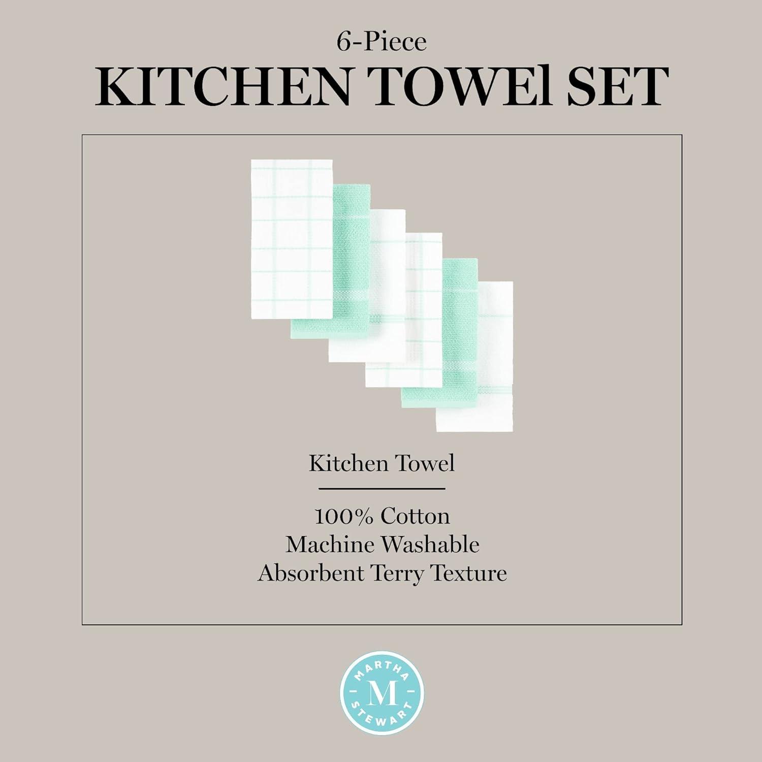 imageMartha Stewart Modern Waffle Kitchen Towel Set 6Pack Aqua Blue 16x28Aqua Blue