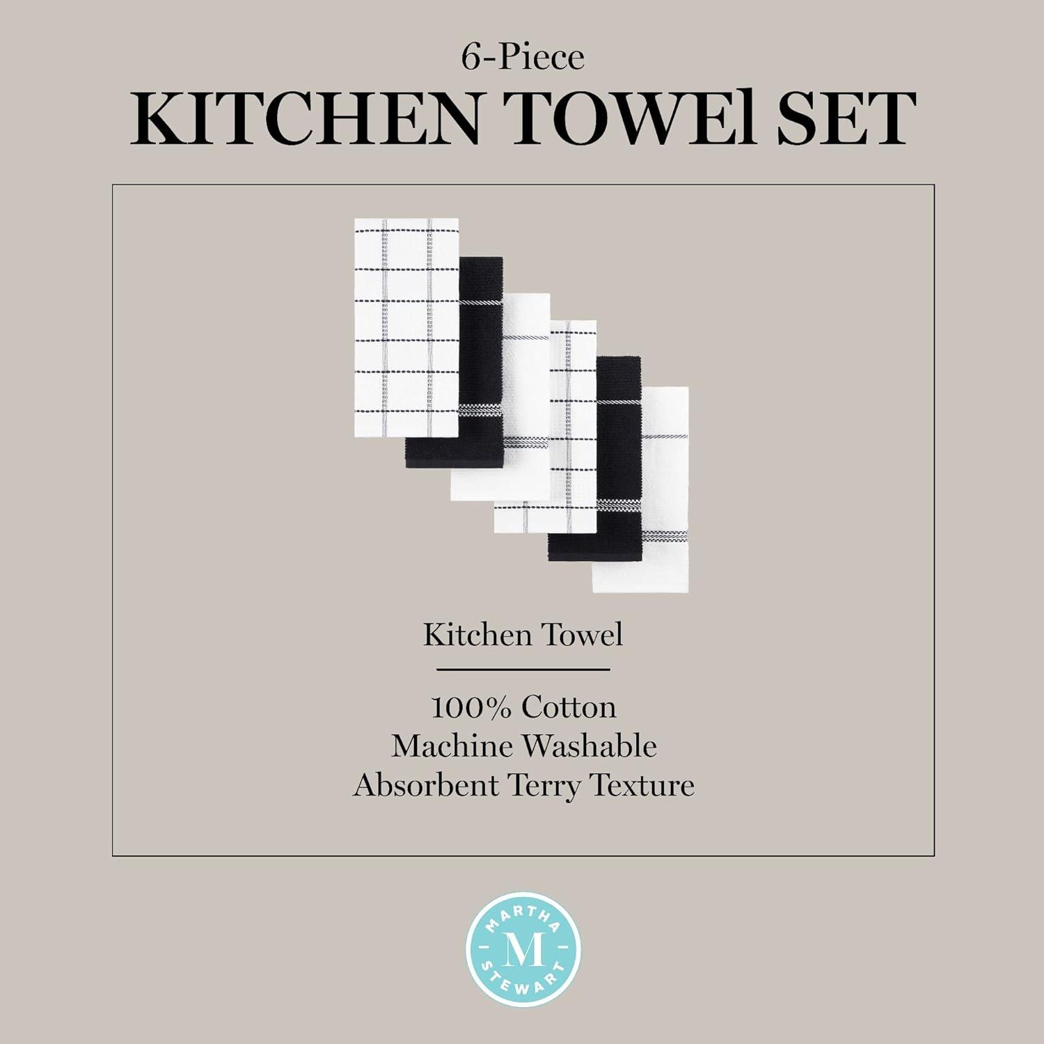 imageMartha Stewart Modern Waffle Kitchen Towel Set 6Pack Aqua Blue 16x28Black