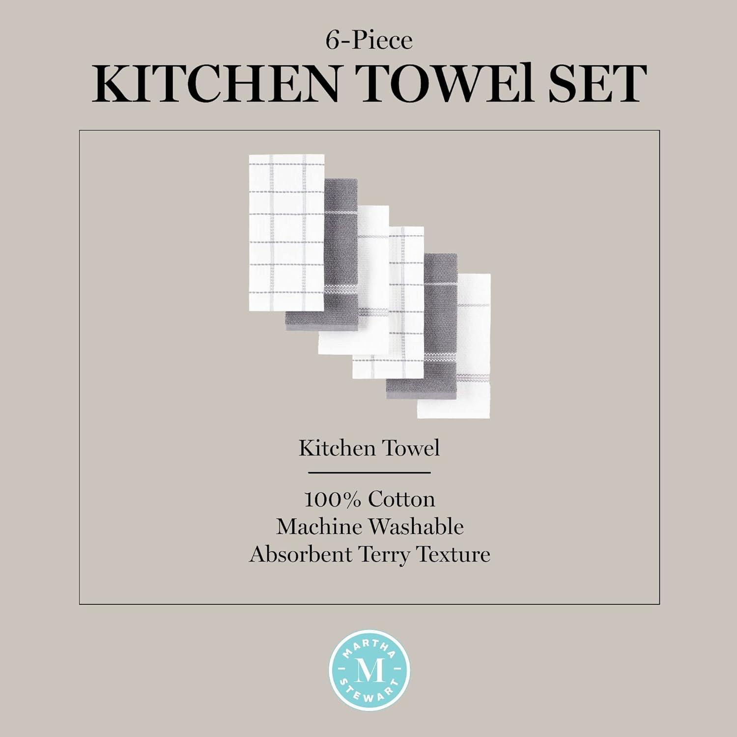 imageMartha Stewart Modern Waffle Kitchen Towel Set 6Pack Aqua Blue 16x28Grey