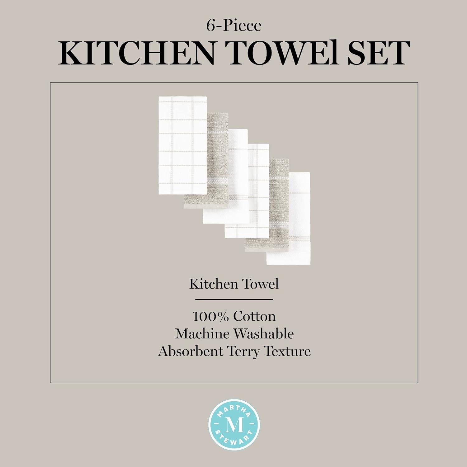 imageMartha Stewart Modern Waffle Kitchen Towel Set 6Pack Aqua Blue 16x28Linen