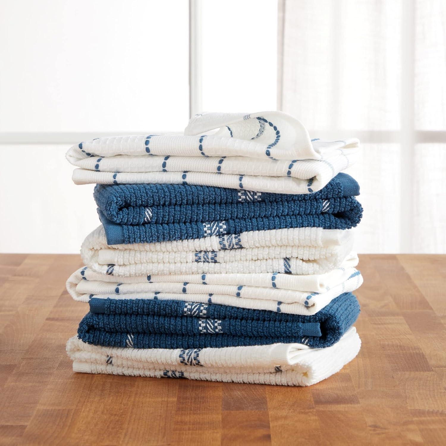 imageMartha Stewart Modern Waffle Kitchen Towel Set 6Pack Aqua Blue 16x28Navy Blue