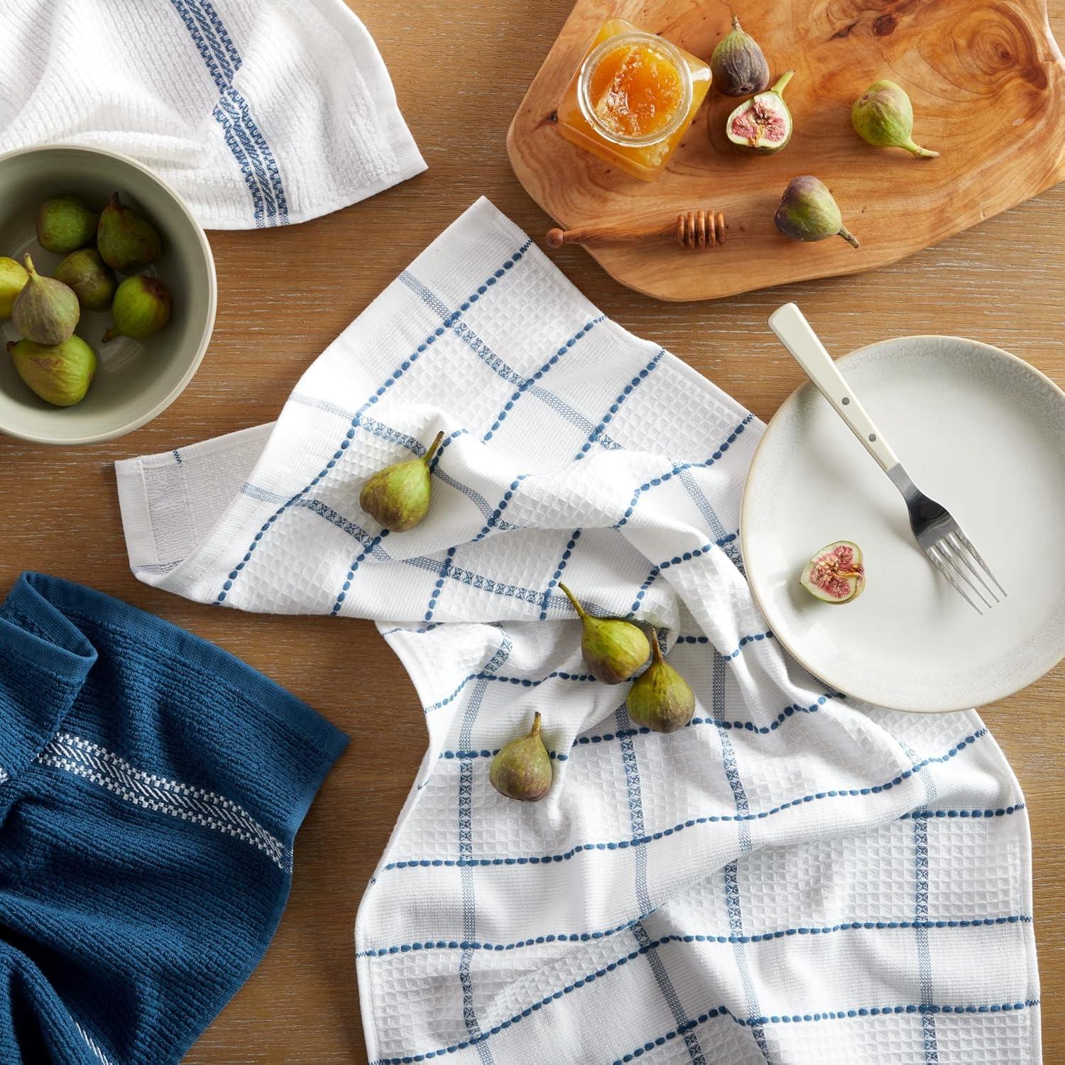 imageMartha Stewart Modern Waffle Kitchen Towel Set 6Pack Aqua Blue 16x28Navy Blue