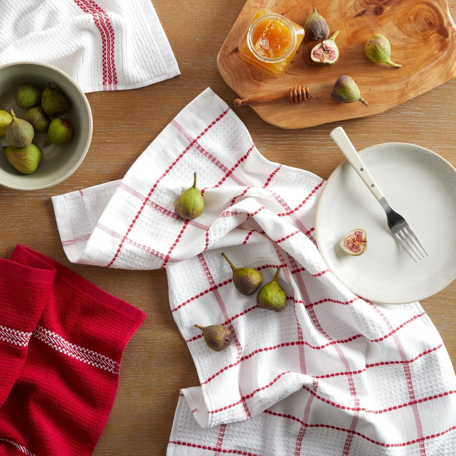 imageMartha Stewart Modern Waffle Kitchen Towel Set 6Pack Aqua Blue 16x28Red