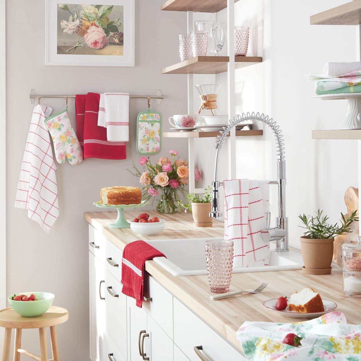 imageMartha Stewart Modern Waffle Kitchen Towel Set 6Pack Aqua Blue 16x28Red