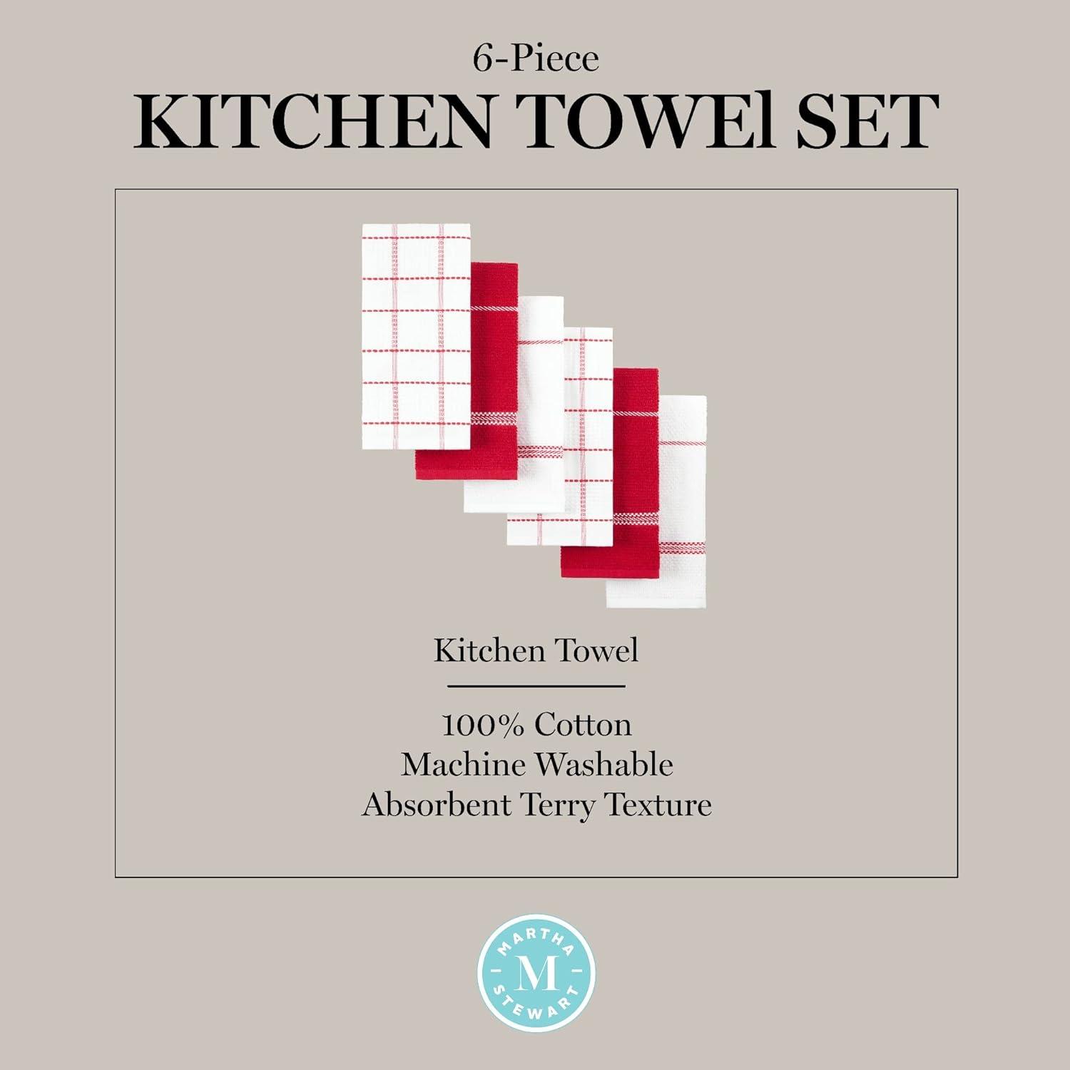 imageMartha Stewart Modern Waffle Kitchen Towel Set 6Pack Aqua Blue 16x28Red