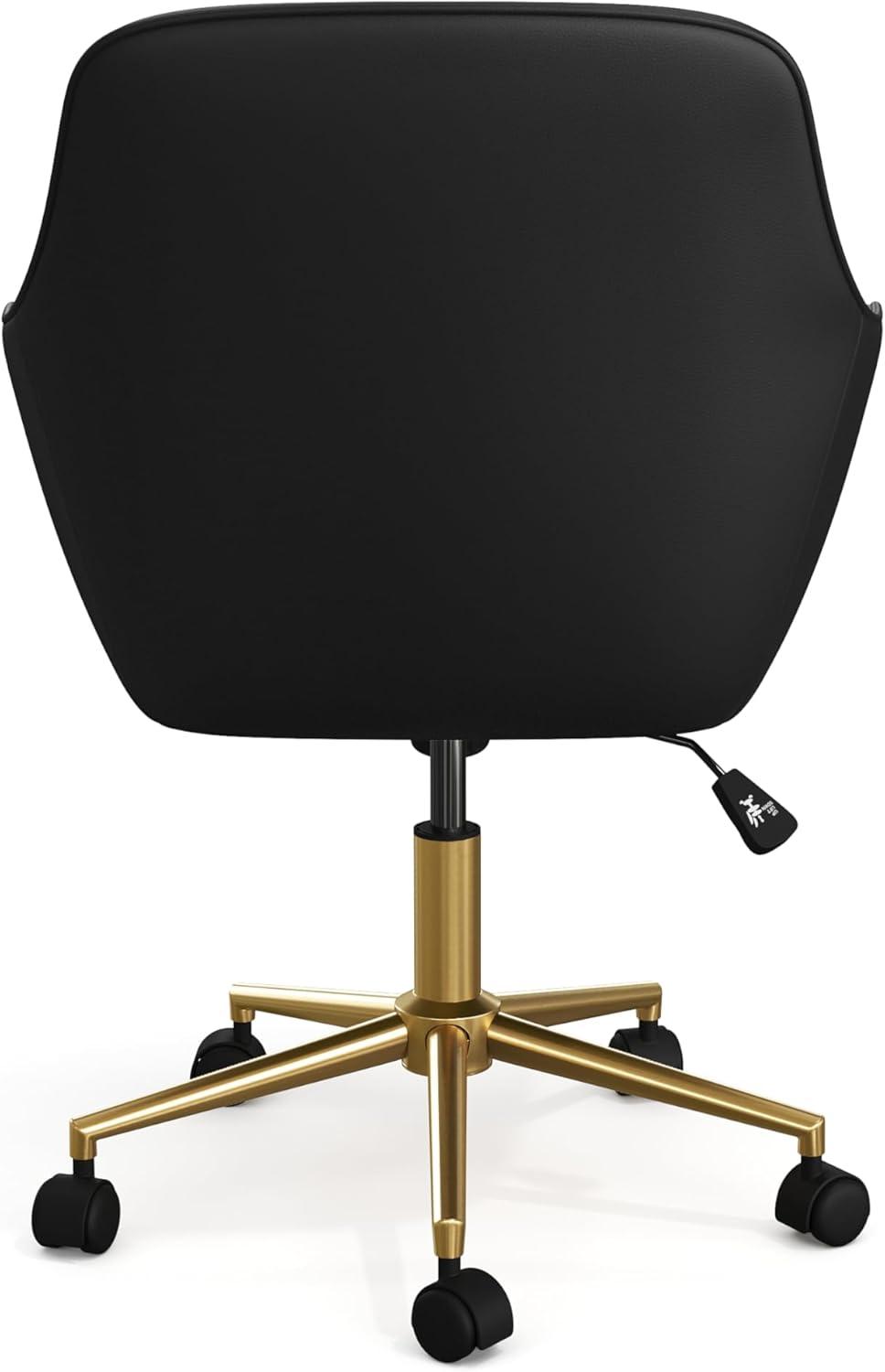 imageMartha Stewart Rayna Swivel Task Chair with Flared Arms for Home Office in Off White Fabric with Polished Brass FrameBlack Faux LeatherPolished Brass Frame