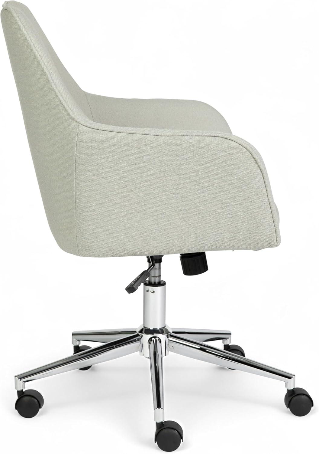 imageMartha Stewart Rayna Swivel Task Chair with Flared Arms for Home Office in Off White Fabric with Polished Brass FrameLight Gray FabricPolished Nickel Frame