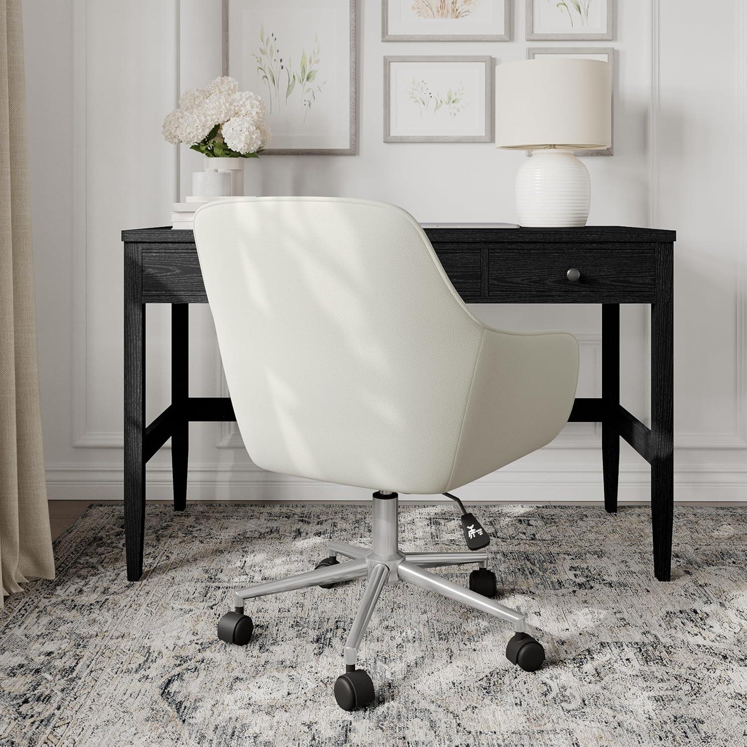 imageMartha Stewart Rayna Swivel Task Chair with Flared Arms for Home Office in Off White Fabric with Polished Brass FrameLight Gray FabricPolished Nickel Frame