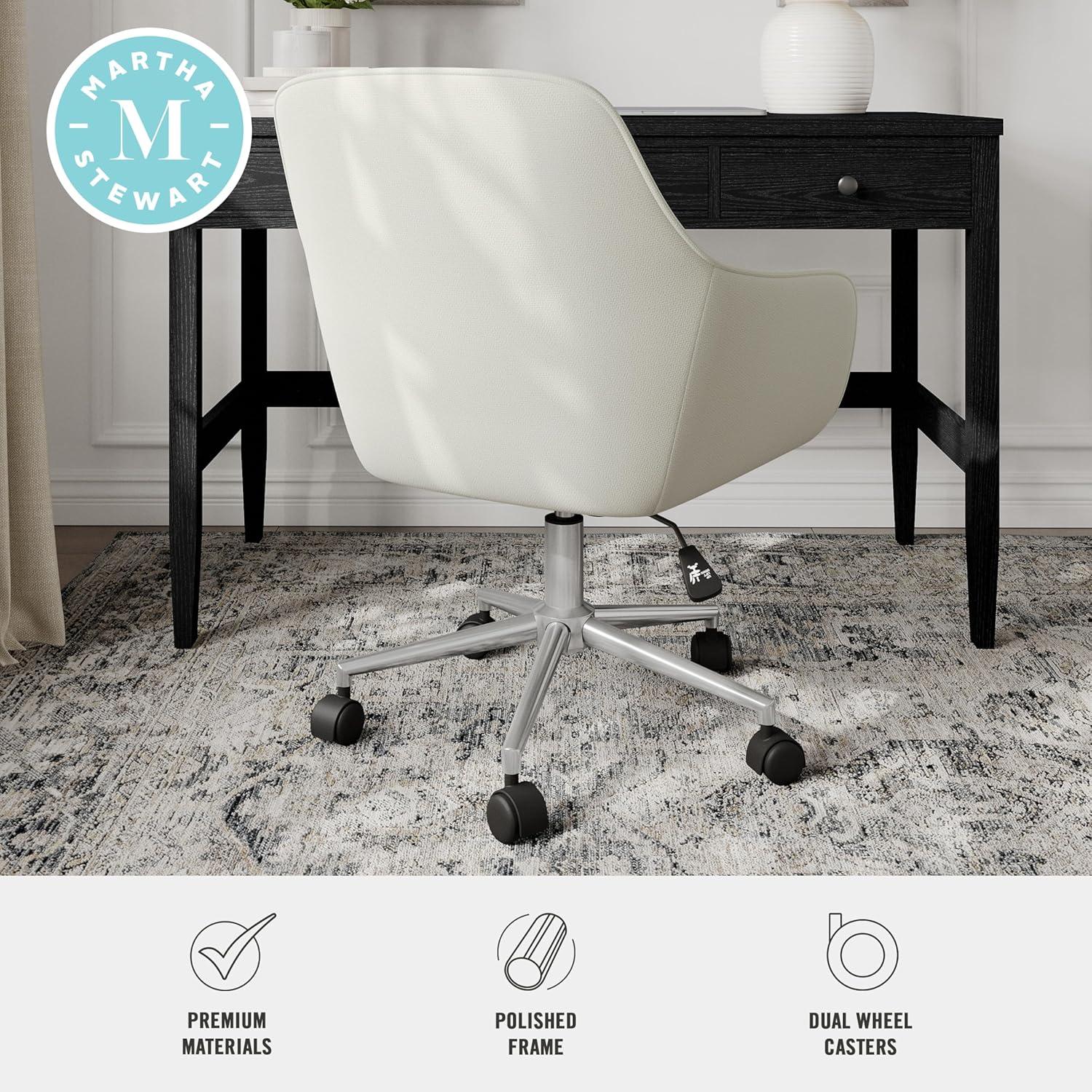imageMartha Stewart Rayna Swivel Task Chair with Flared Arms for Home Office in Off White Fabric with Polished Brass FrameLight Gray FabricPolished Nickel Frame