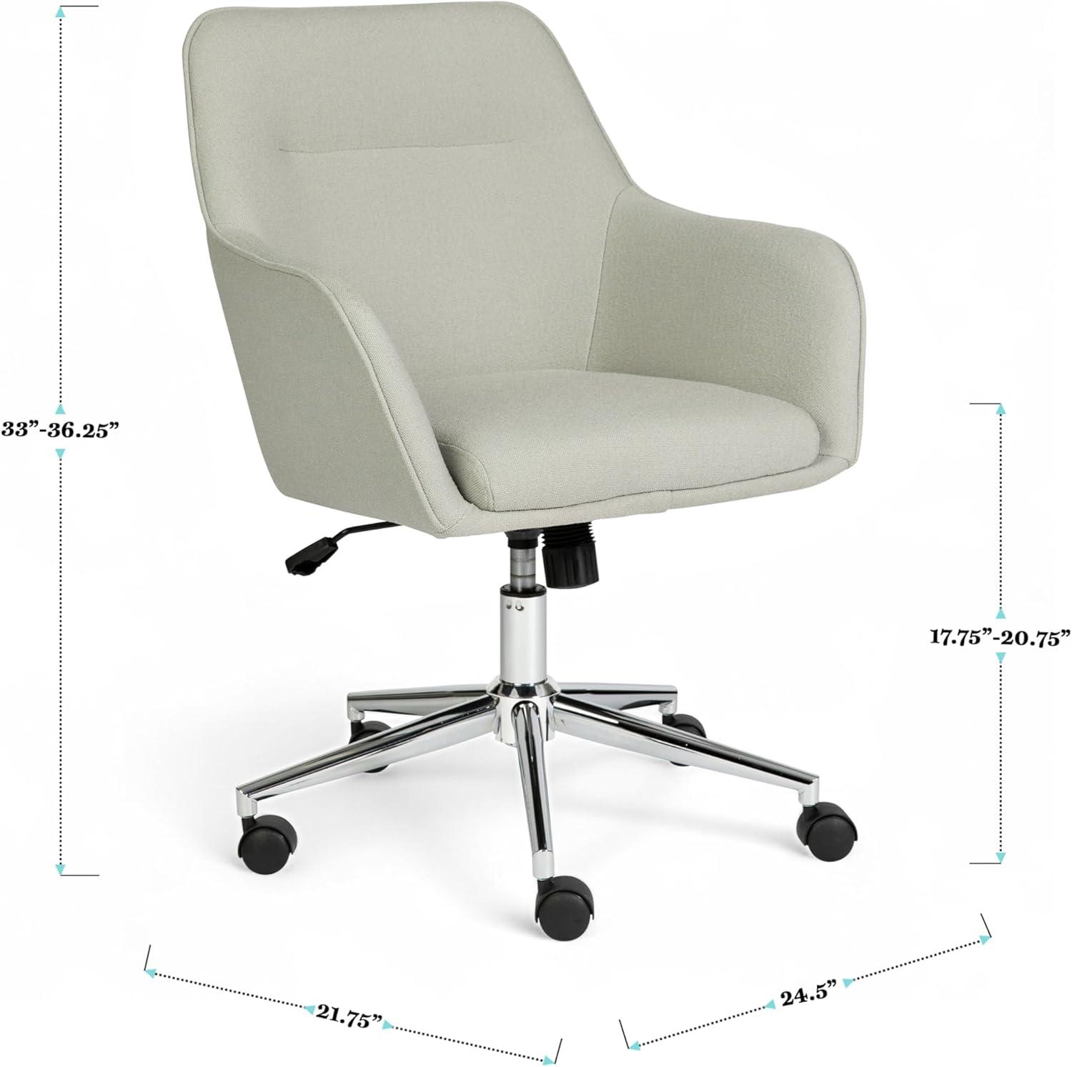 imageMartha Stewart Rayna Swivel Task Chair with Flared Arms for Home Office in Off White Fabric with Polished Brass FrameLight Gray FabricPolished Nickel Frame