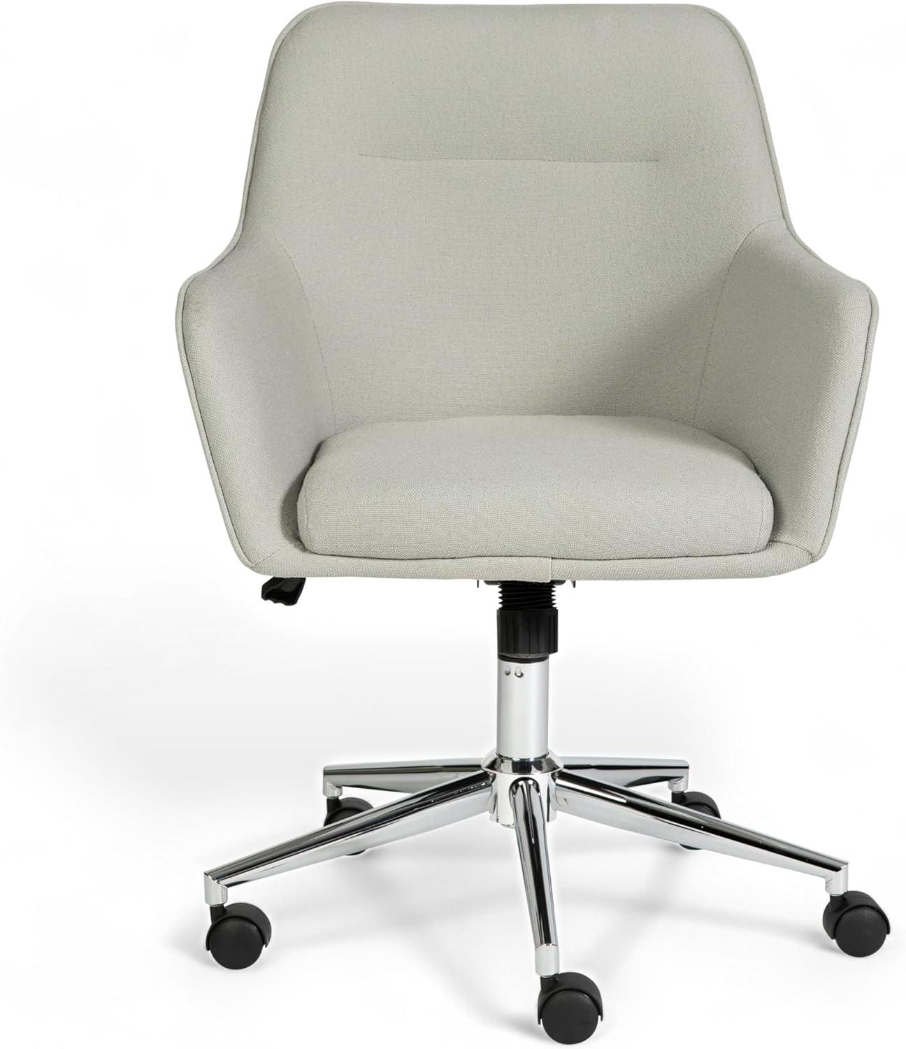 imageMartha Stewart Rayna Swivel Task Chair with Flared Arms for Home Office in Off White Fabric with Polished Brass FrameLight Gray FabricPolished Nickel Frame