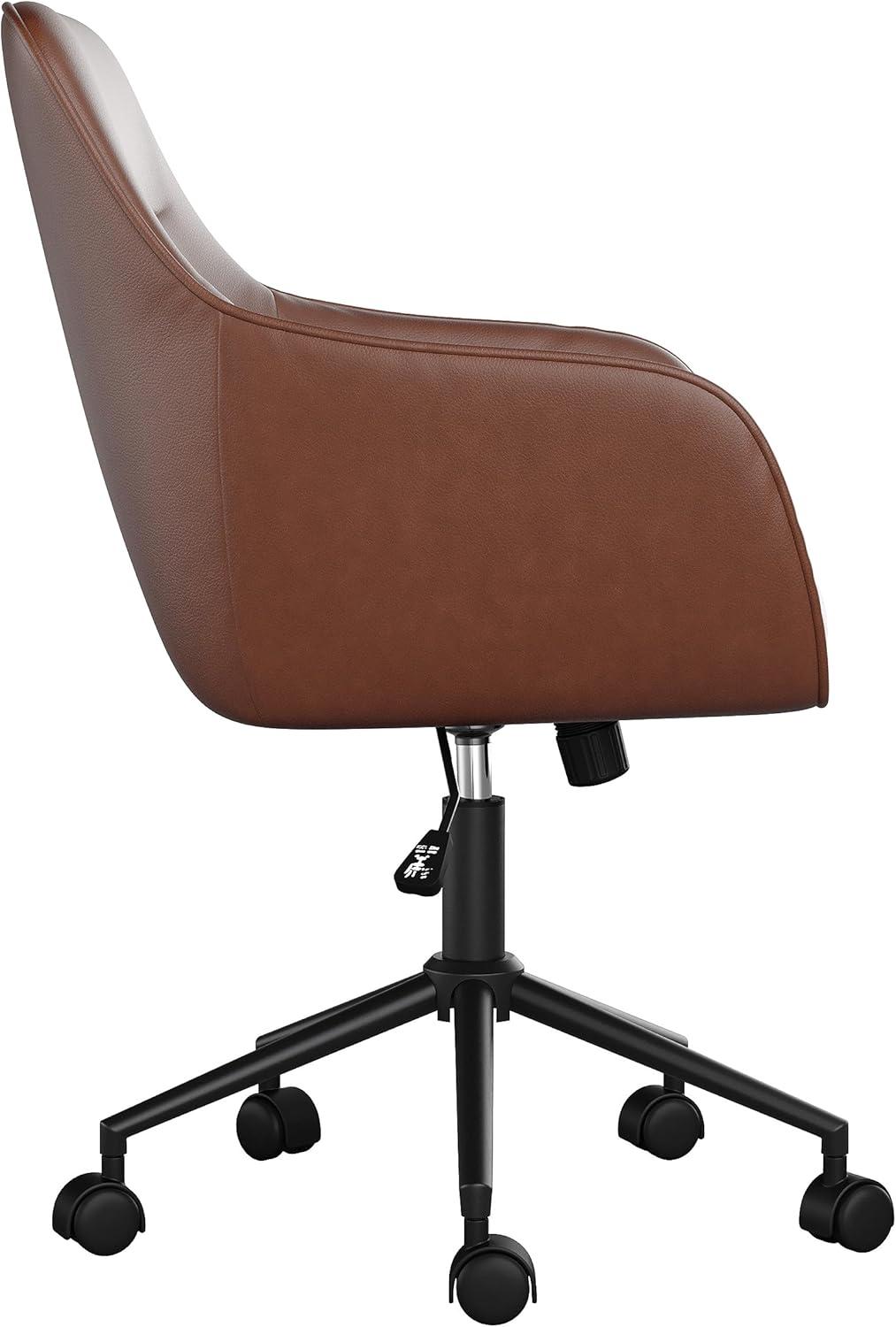 imageMartha Stewart Rayna Swivel Task Chair with Flared Arms for Home Office in Off White Fabric with Polished Brass FrameSaddle Brown Faux LeatherOil Rubbed Bronze