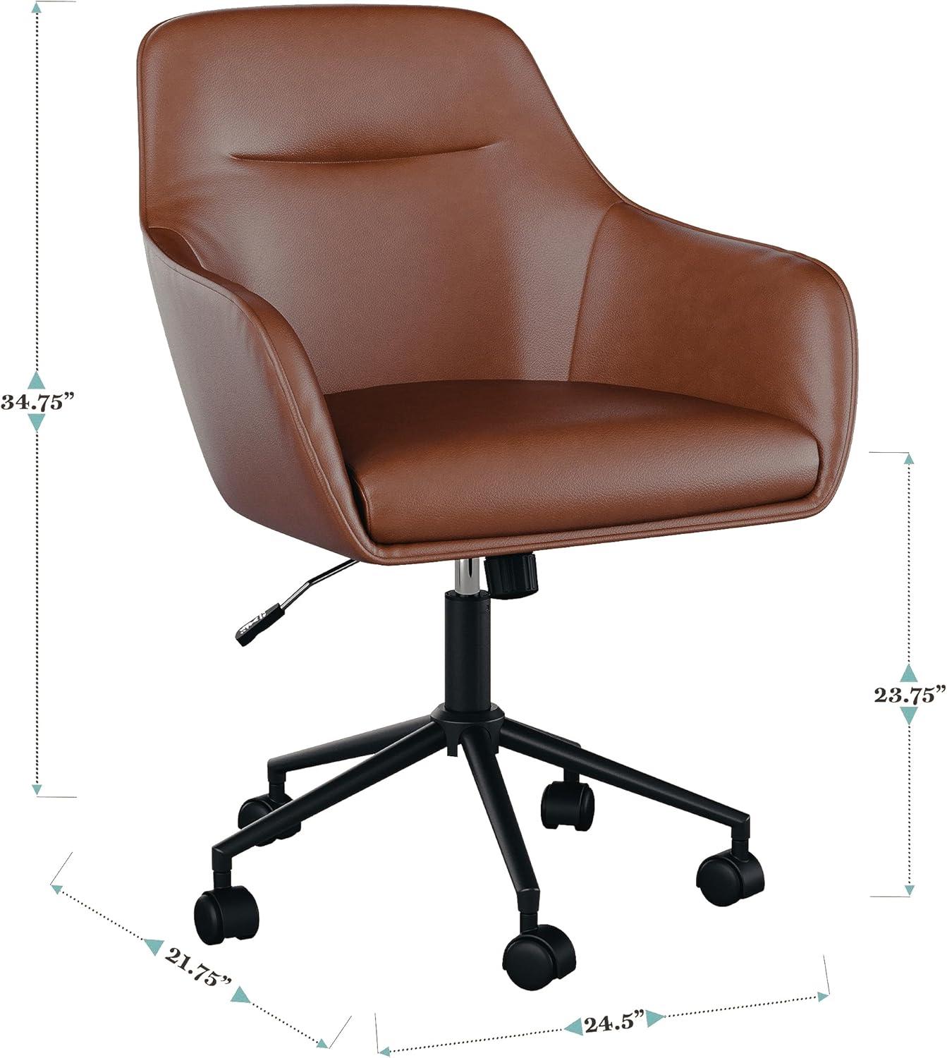 imageMartha Stewart Rayna Swivel Task Chair with Flared Arms for Home Office in Off White Fabric with Polished Brass FrameSaddle Brown Faux LeatherOil Rubbed Bronze