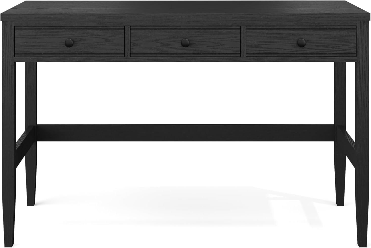imageMartha Stewart Rhett Home Office Desk with 3 Drawers and Tapered Legs in Black with Oil Rubbed Bronze HardwareBlack FrameOil Rubbed Bronzed Hardware