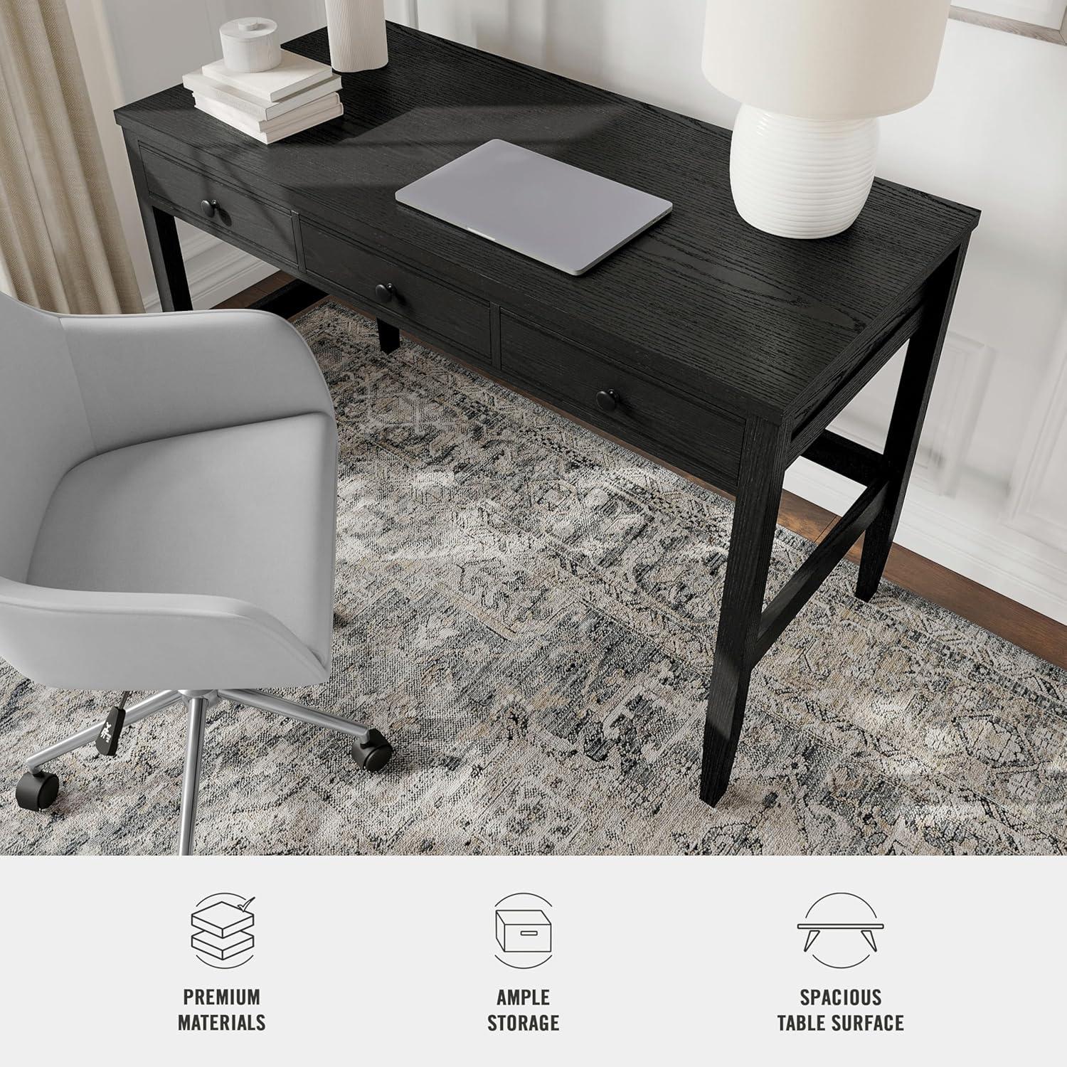 imageMartha Stewart Rhett Home Office Desk with 3 Drawers and Tapered Legs in Black with Oil Rubbed Bronze HardwareBlack FrameOil Rubbed Bronzed Hardware