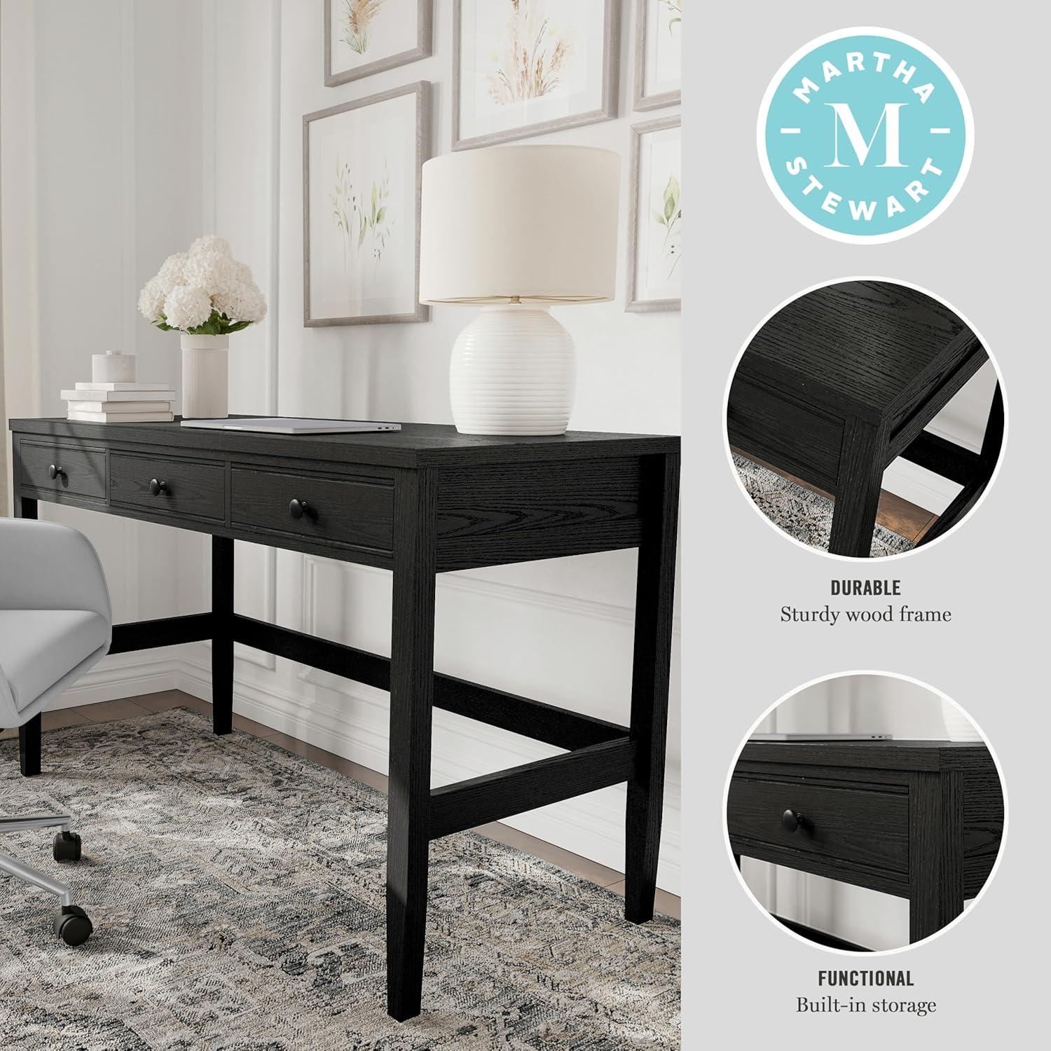 imageMartha Stewart Rhett Home Office Desk with 3 Drawers and Tapered Legs in Black with Oil Rubbed Bronze HardwareBlack FrameOil Rubbed Bronzed Hardware