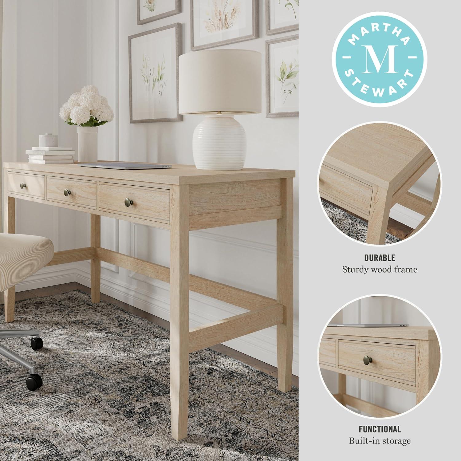 imageMartha Stewart Rhett Home Office Desk with 3 Drawers and Tapered Legs in Black with Oil Rubbed Bronze HardwareLight Natural FrameAntique Bronze Hardware