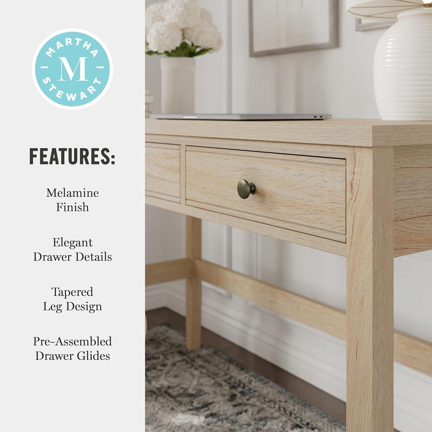imageMartha Stewart Rhett Home Office Desk with 3 Drawers and Tapered Legs in Black with Oil Rubbed Bronze HardwareLight Natural FrameAntique Bronze Hardware