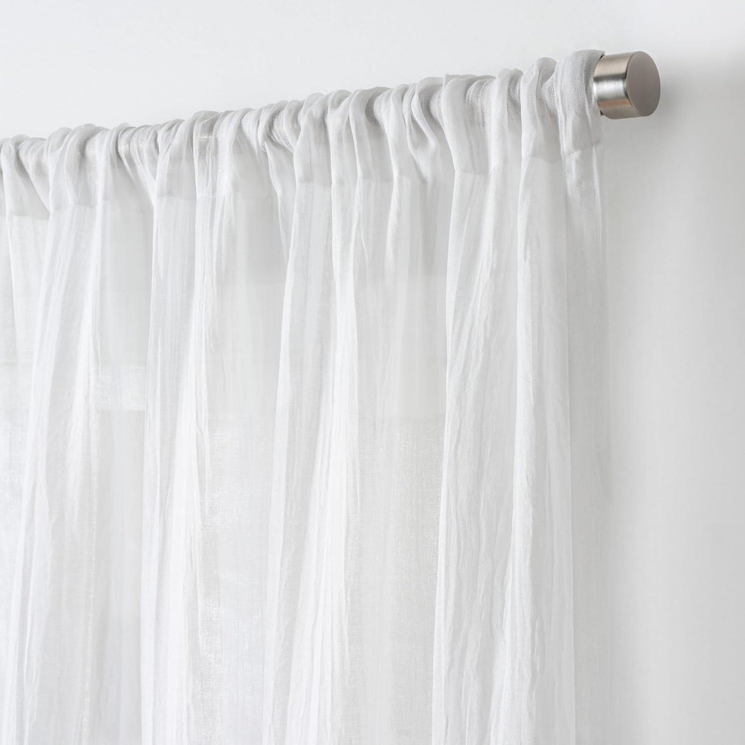 imageMartha Stewart Sheer Curtains Crinkle Textured Rod Pocket Window Curtain Panel Pair 84 WhiteWhite