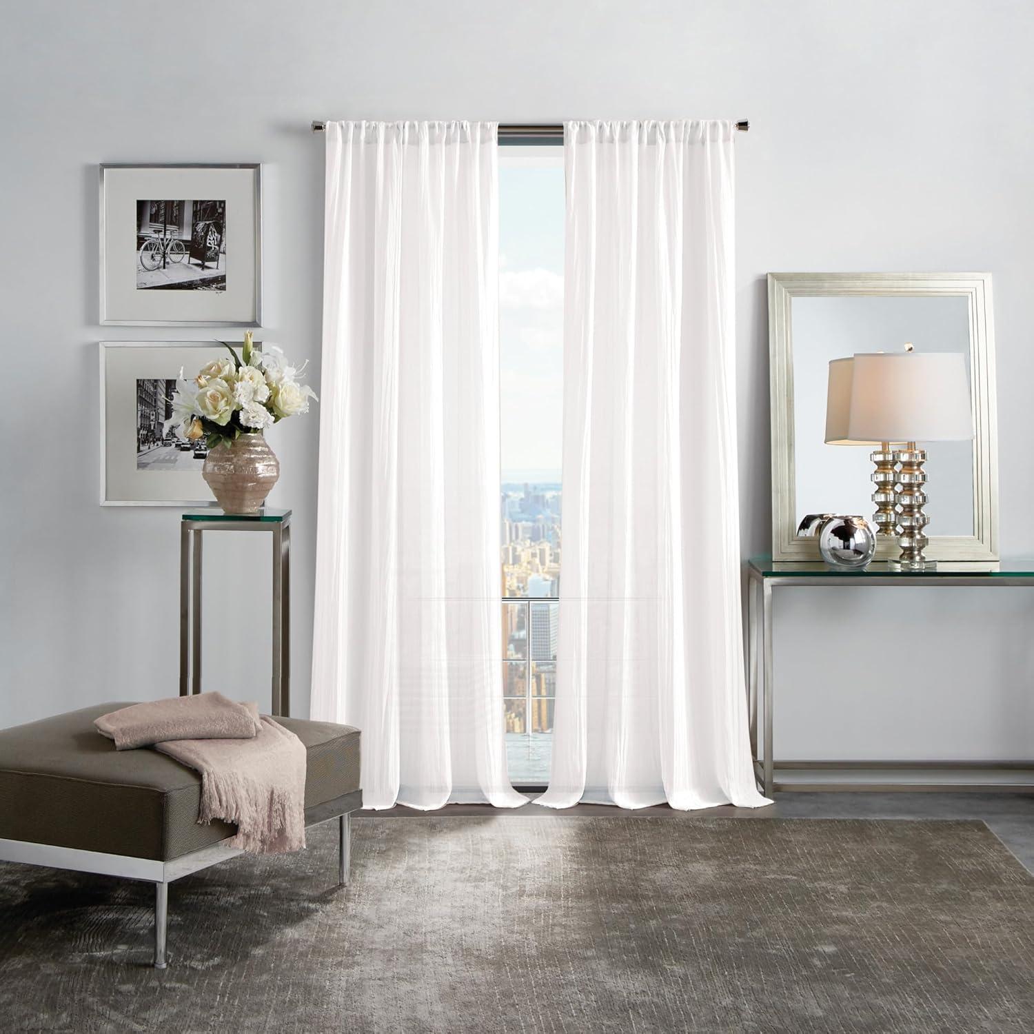 imageMartha Stewart Sheer Curtains Crinkle Textured Rod Pocket Window Curtain Panel Pair 84 WhiteWhite
