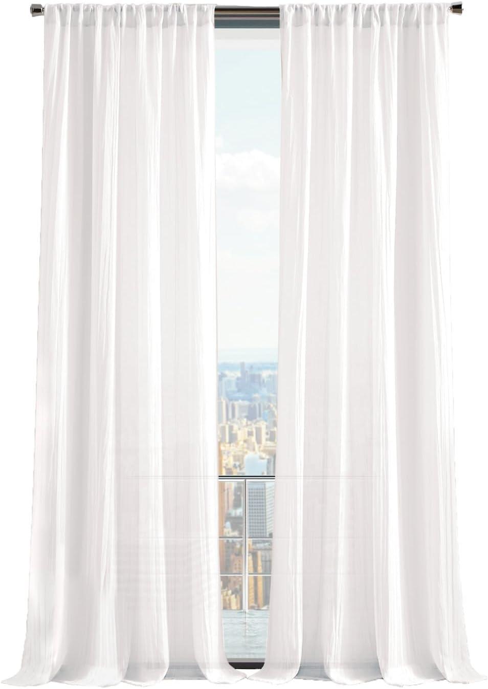 imageMartha Stewart Sheer Curtains Crinkle Textured Rod Pocket Window Curtain Panel Pair 84 WhiteWhite