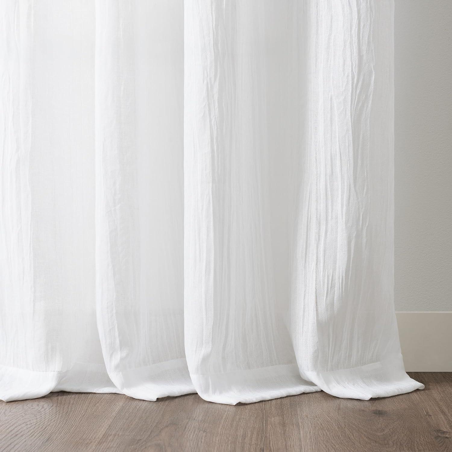 imageMartha Stewart Sheer Curtains Crinkle Textured Rod Pocket Window Curtain Panel Pair 84 WhiteWhite