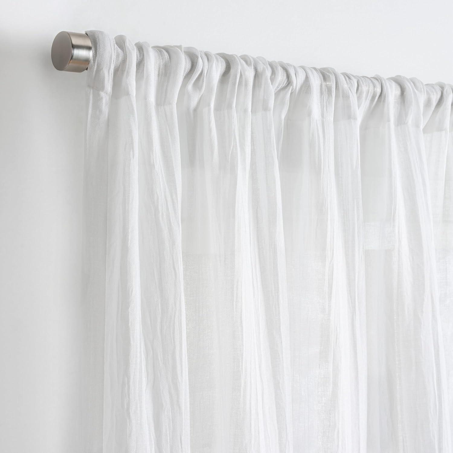 imageMartha Stewart Sheer Curtains Crinkle Textured Rod Pocket Window Curtain Panel Pair 84 WhiteWhite