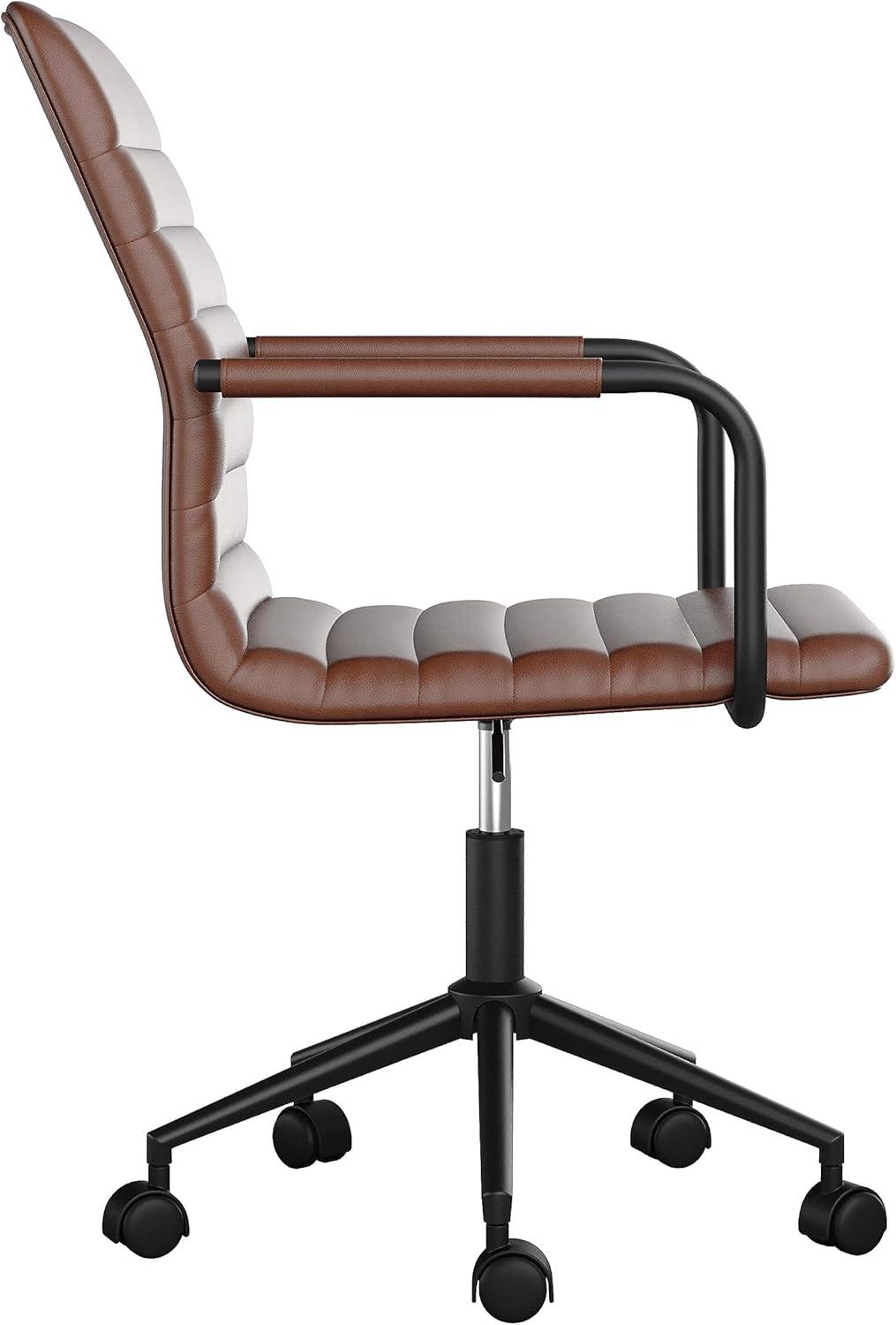 imageMartha Stewart Taytum Swivel Task Chair with Armrests for Home Office in Saddle Brown Faux Leather with Polished Nickel FrameSaddle Brown Faux LeatherOil Rubbed Bronze