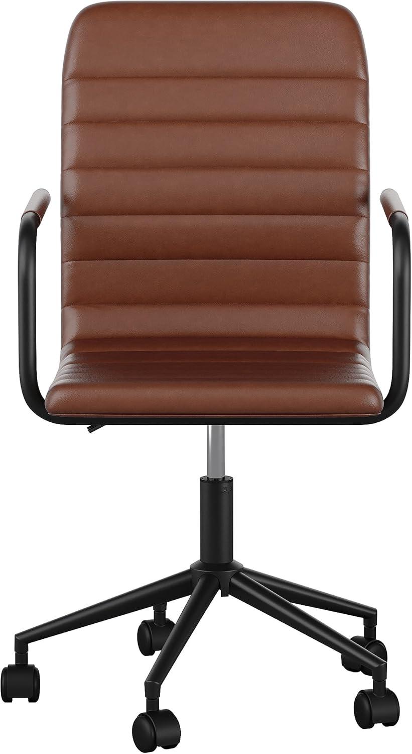 imageMartha Stewart Taytum Swivel Task Chair with Armrests for Home Office in Saddle Brown Faux Leather with Polished Nickel FrameSaddle Brown Faux LeatherOil Rubbed Bronze