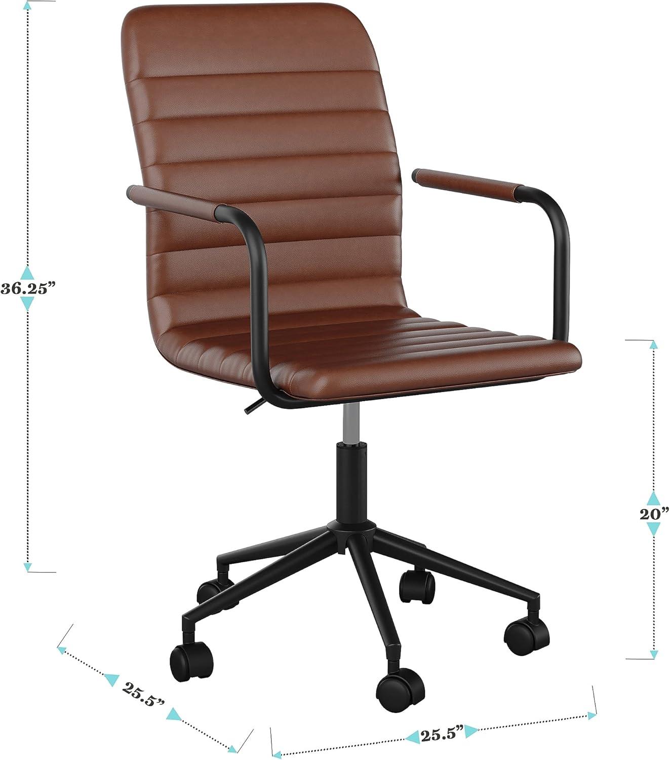 imageMartha Stewart Taytum Swivel Task Chair with Armrests for Home Office in Saddle Brown Faux Leather with Polished Nickel FrameSaddle Brown Faux LeatherOil Rubbed Bronze