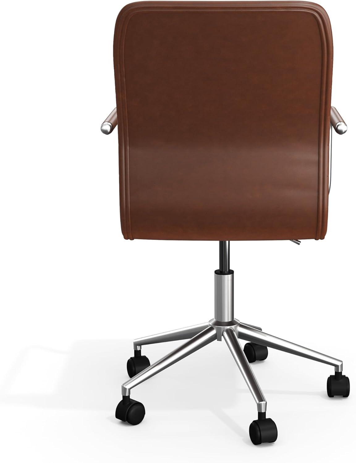 imageMartha Stewart Taytum Swivel Task Chair with Armrests for Home Office in Saddle Brown Faux Leather with Polished Nickel FrameSaddle Brown Faux LeatherPolished Nickel Frame