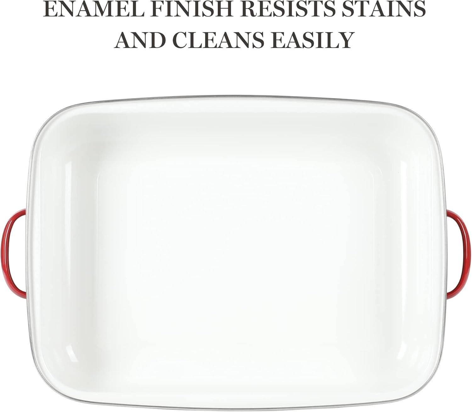 imageMartha Stewart Thayer 18 Enamel on Steel Roaster Pan wStainless Steel Rack Red