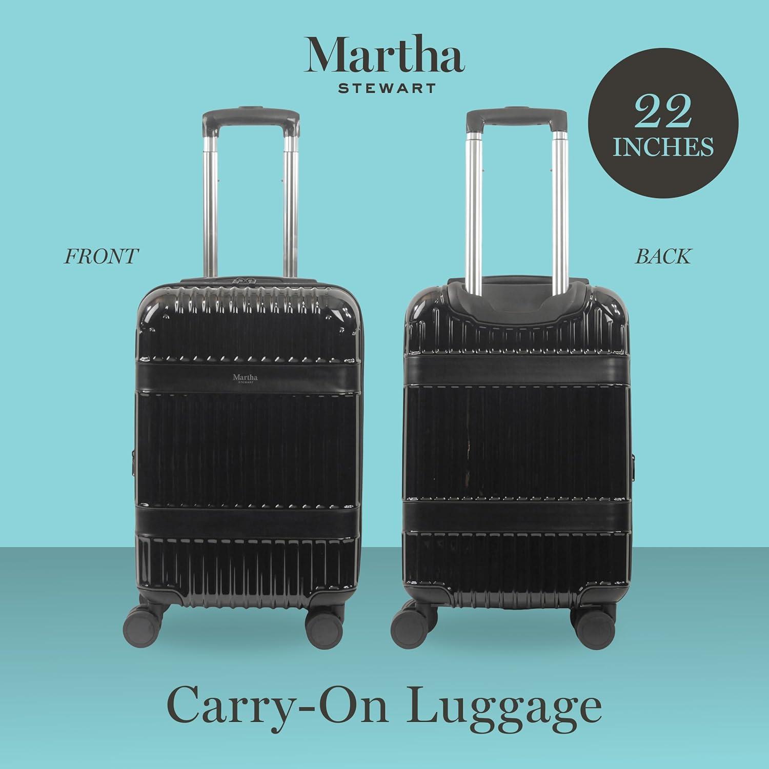 imageMartha Stewart The Bedford 22 Inch Carry On Luggage Hardshell Rolling Suitcase with Spinner Wheels BlackBlack