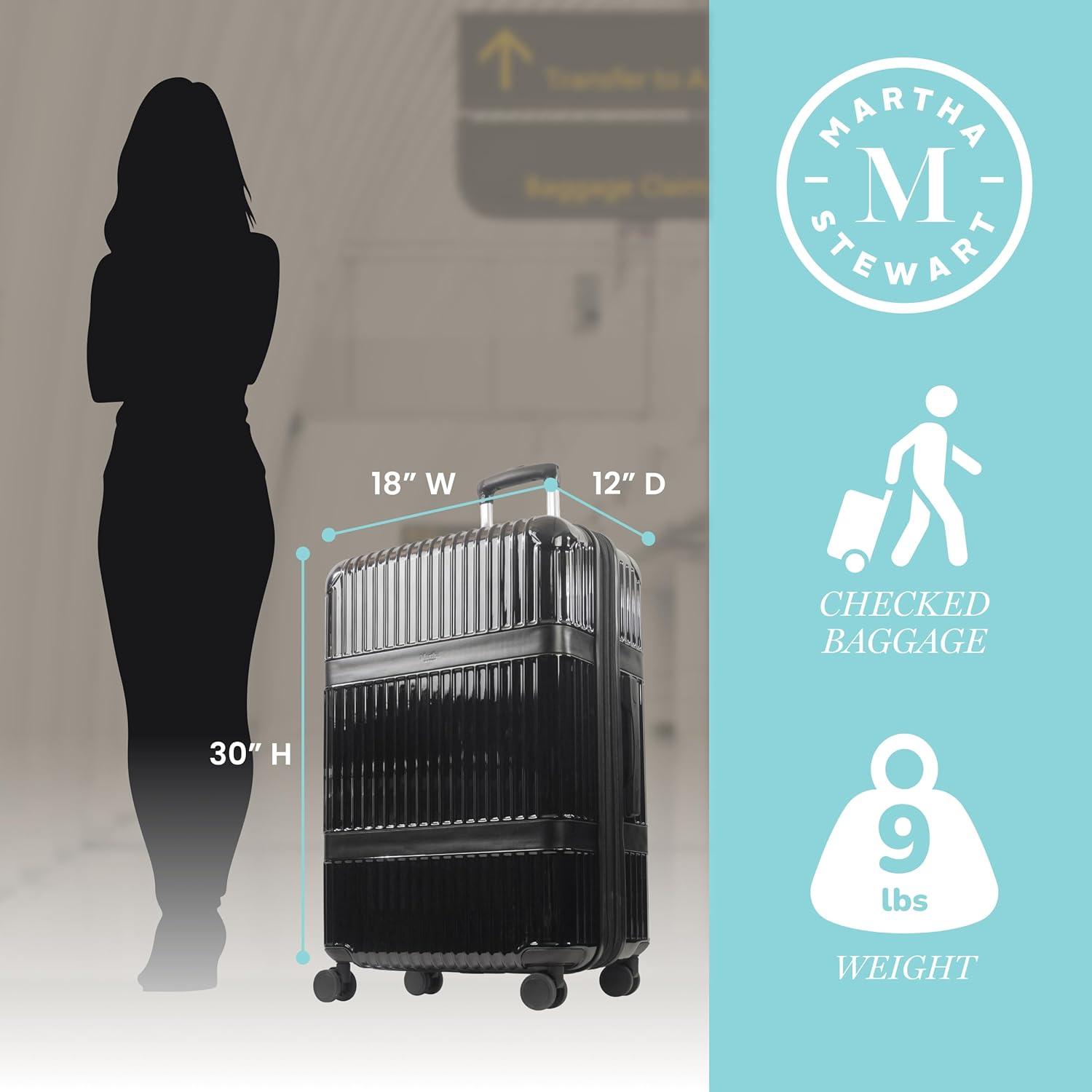 imageMartha Stewart The Bedford 22 Inch Carry On Luggage Hardshell Rolling Suitcase with Spinner Wheels BlackBlack