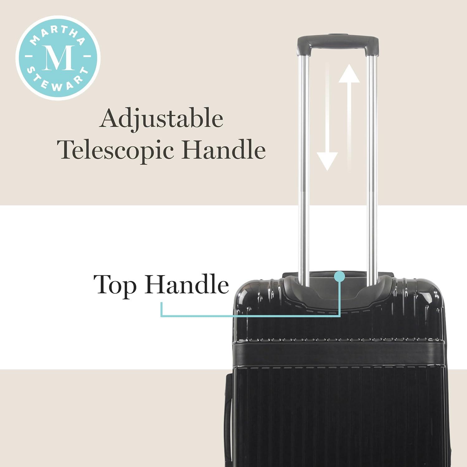 imageMartha Stewart The Bedford 22 Inch Carry On Luggage Hardshell Rolling Suitcase with Spinner Wheels BlackBlack