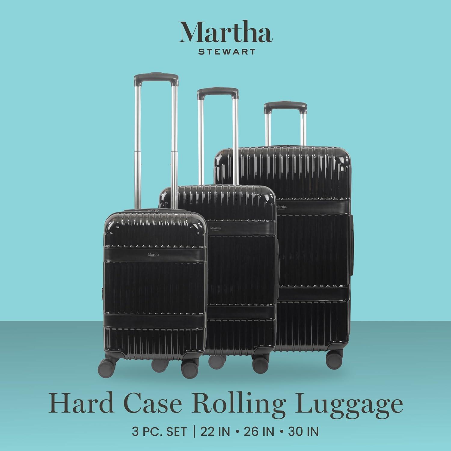 imageMartha Stewart The Bedford 22 Inch Carry On Luggage Hardshell Rolling Suitcase with Spinner Wheels BlackBlack