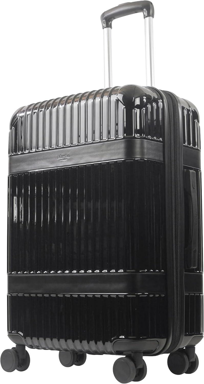 imageMartha Stewart The Bedford 22 Inch Carry On Luggage Hardshell Rolling Suitcase with Spinner Wheels BlackBlack