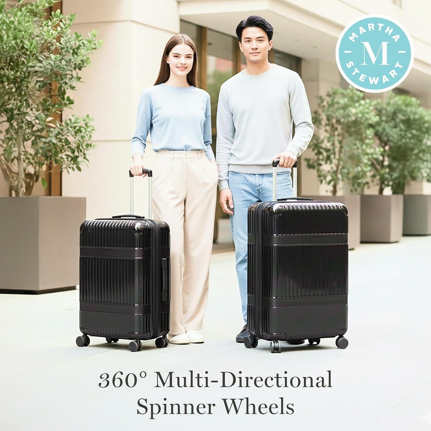 imageMartha Stewart The Bedford 22 Inch Carry On Luggage Hardshell Rolling Suitcase with Spinner Wheels BlackBlack