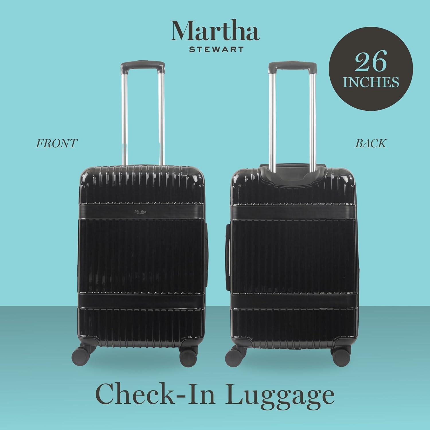 imageMartha Stewart The Bedford 22 Inch Carry On Luggage Hardshell Rolling Suitcase with Spinner Wheels BlackBlack