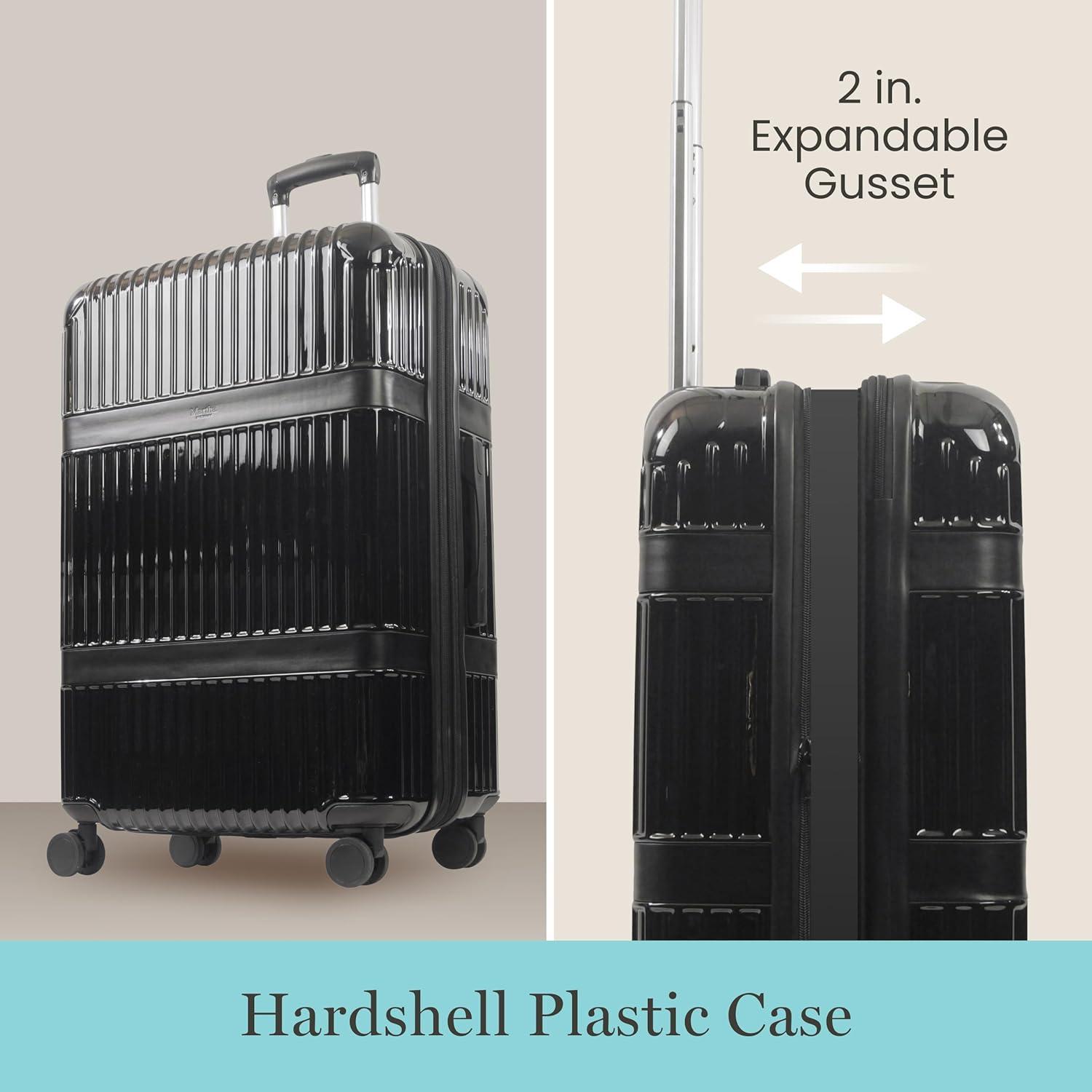 imageMartha Stewart The Bedford 22 Inch Carry On Luggage Hardshell Rolling Suitcase with Spinner Wheels BlackBlack