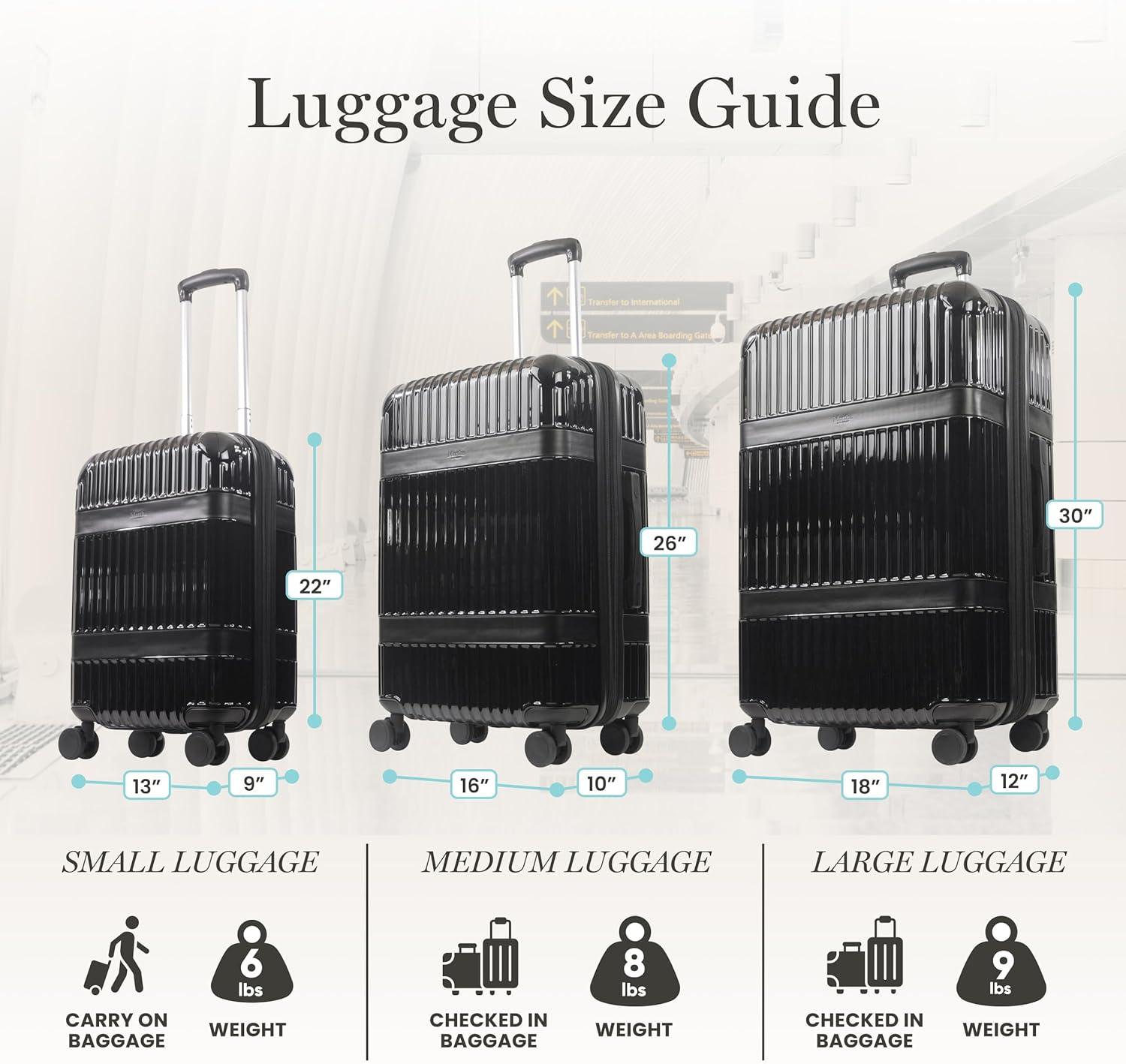imageMartha Stewart The Bedford 22 Inch Carry On Luggage Hardshell Rolling Suitcase with Spinner Wheels BlackBlack